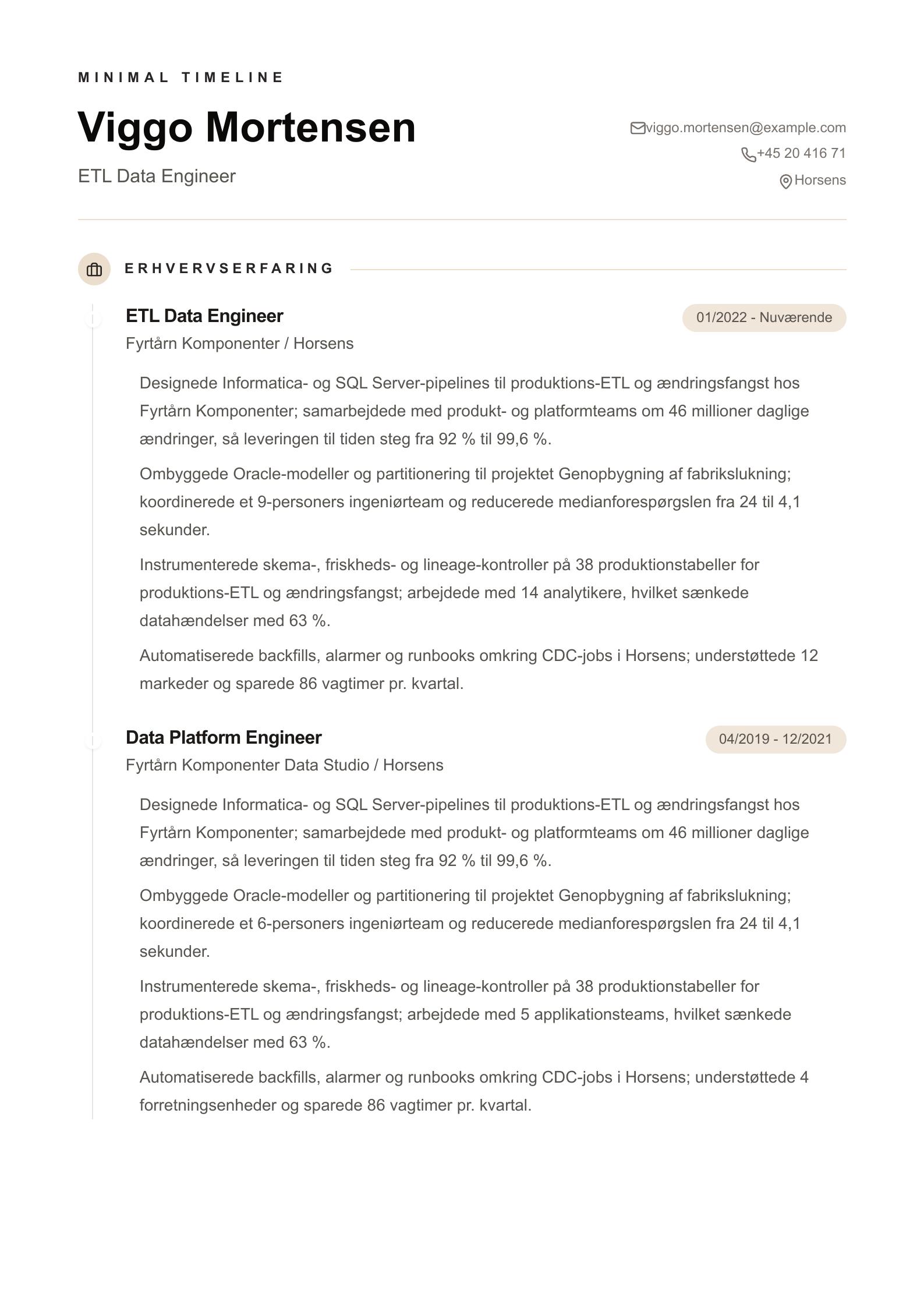 CV-eksempel: ETL Data Engineer forhåndsvisning