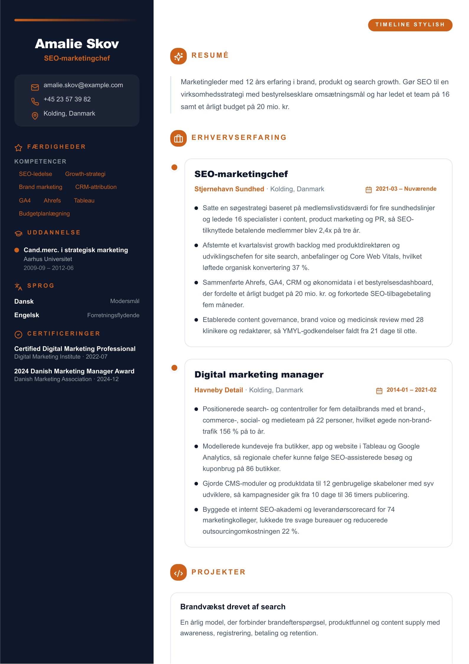 SEO-marketingchef CV - dansk eksempel