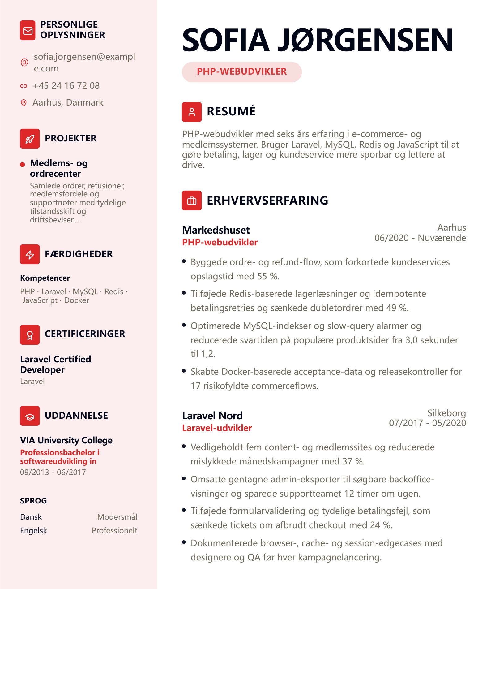 PHP-webudvikler CV – dansk eksempel