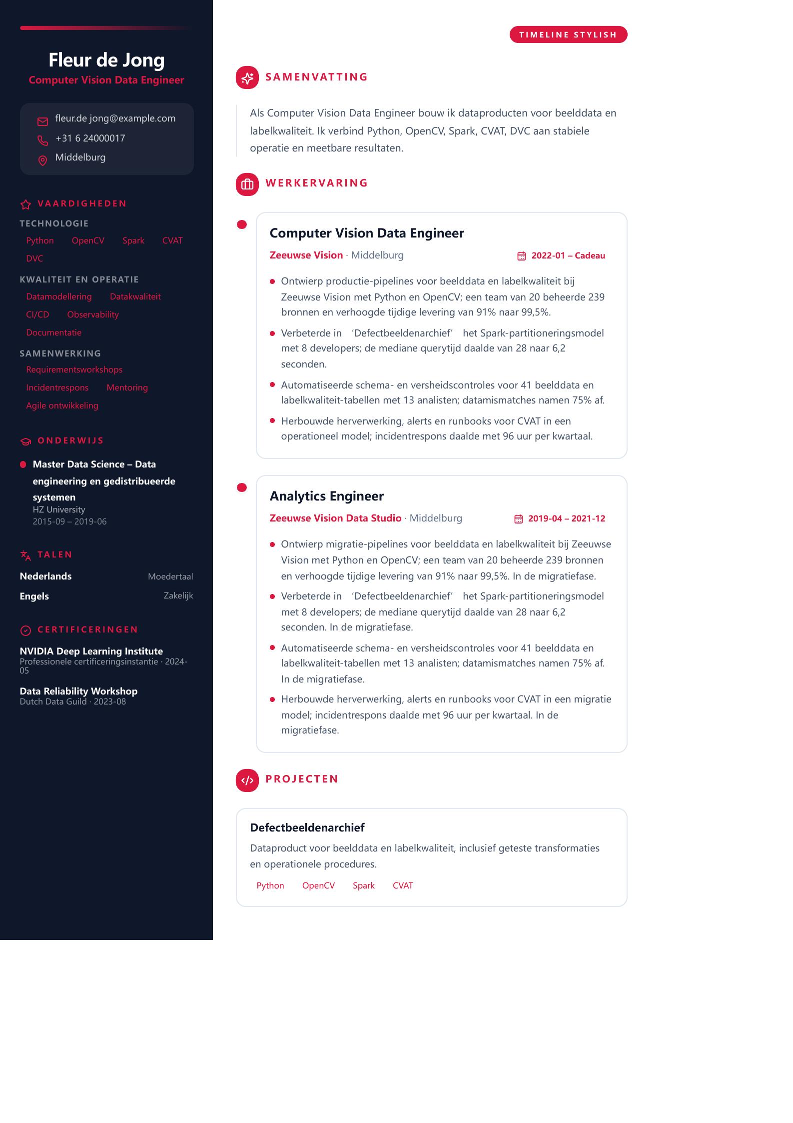 Computer Vision Data Engineer cv-voorbeeld Voorbeeld