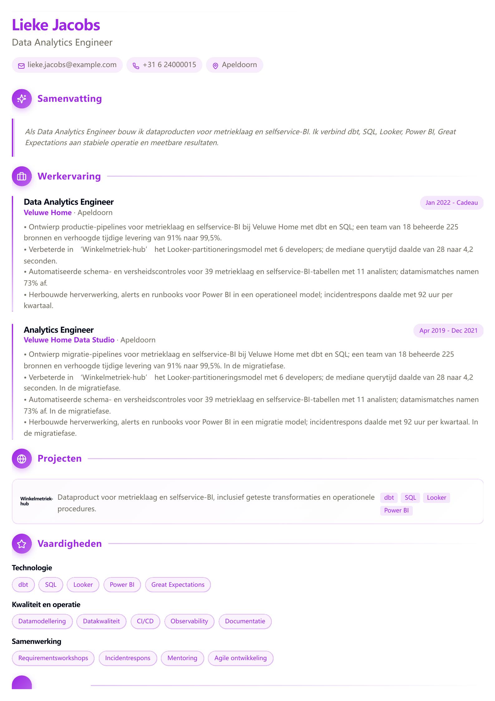 Data Analytics Engineer cv-voorbeeld Voorbeeld