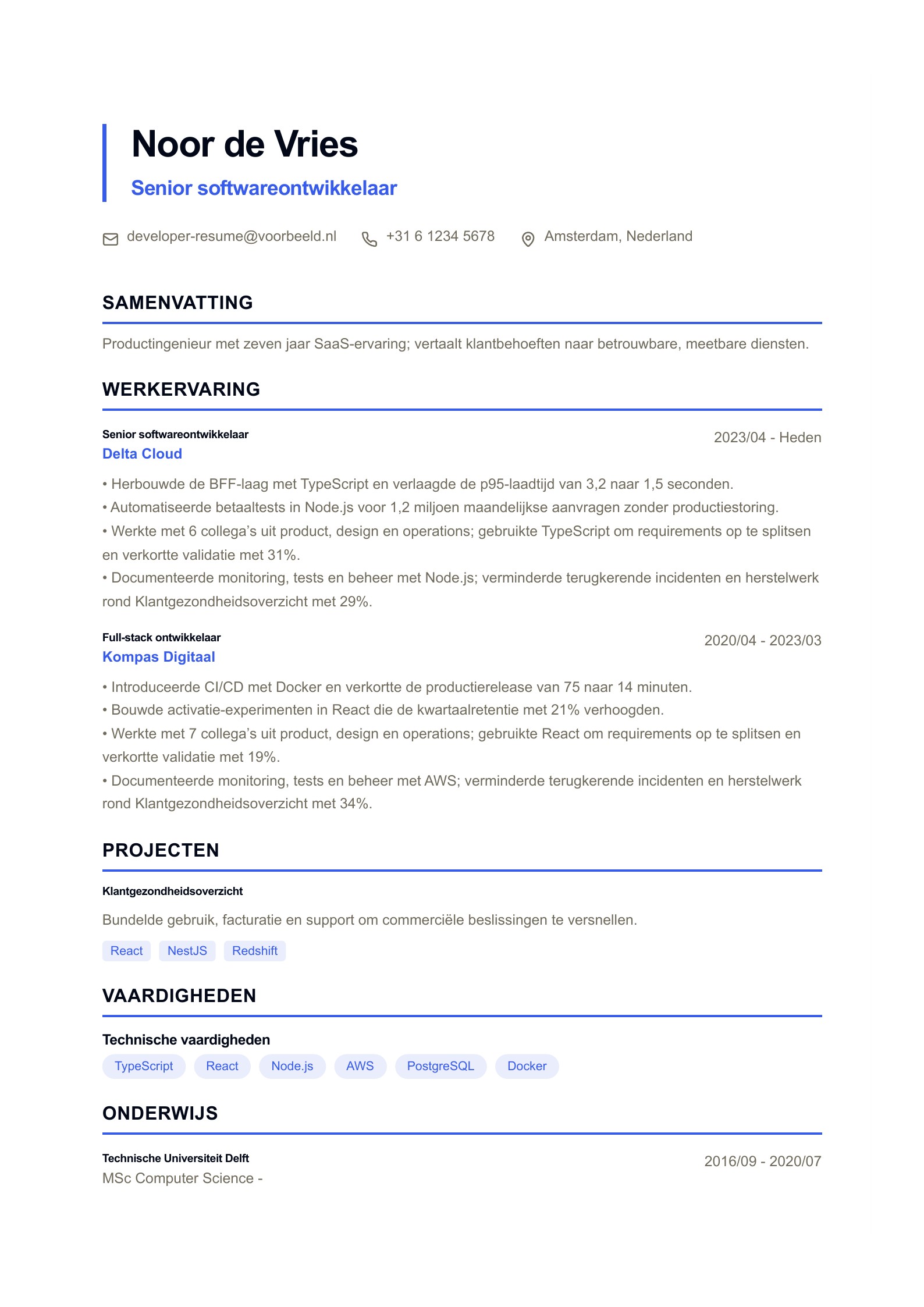Voorbeeld van Cv’s voor software engineering met PDF en online bewerken