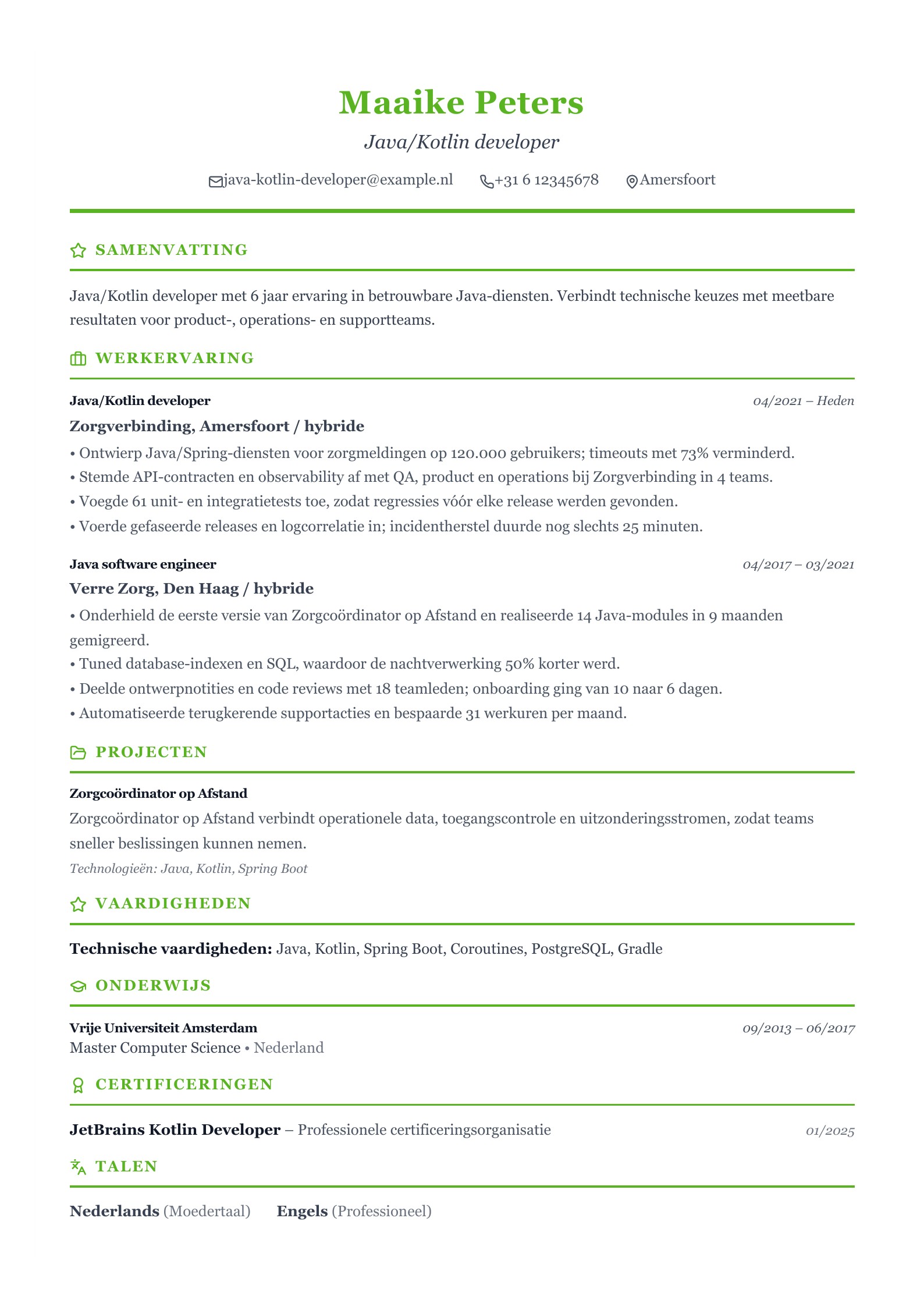 Java/Kotlin developer cv-voorbeeld voorbeeld