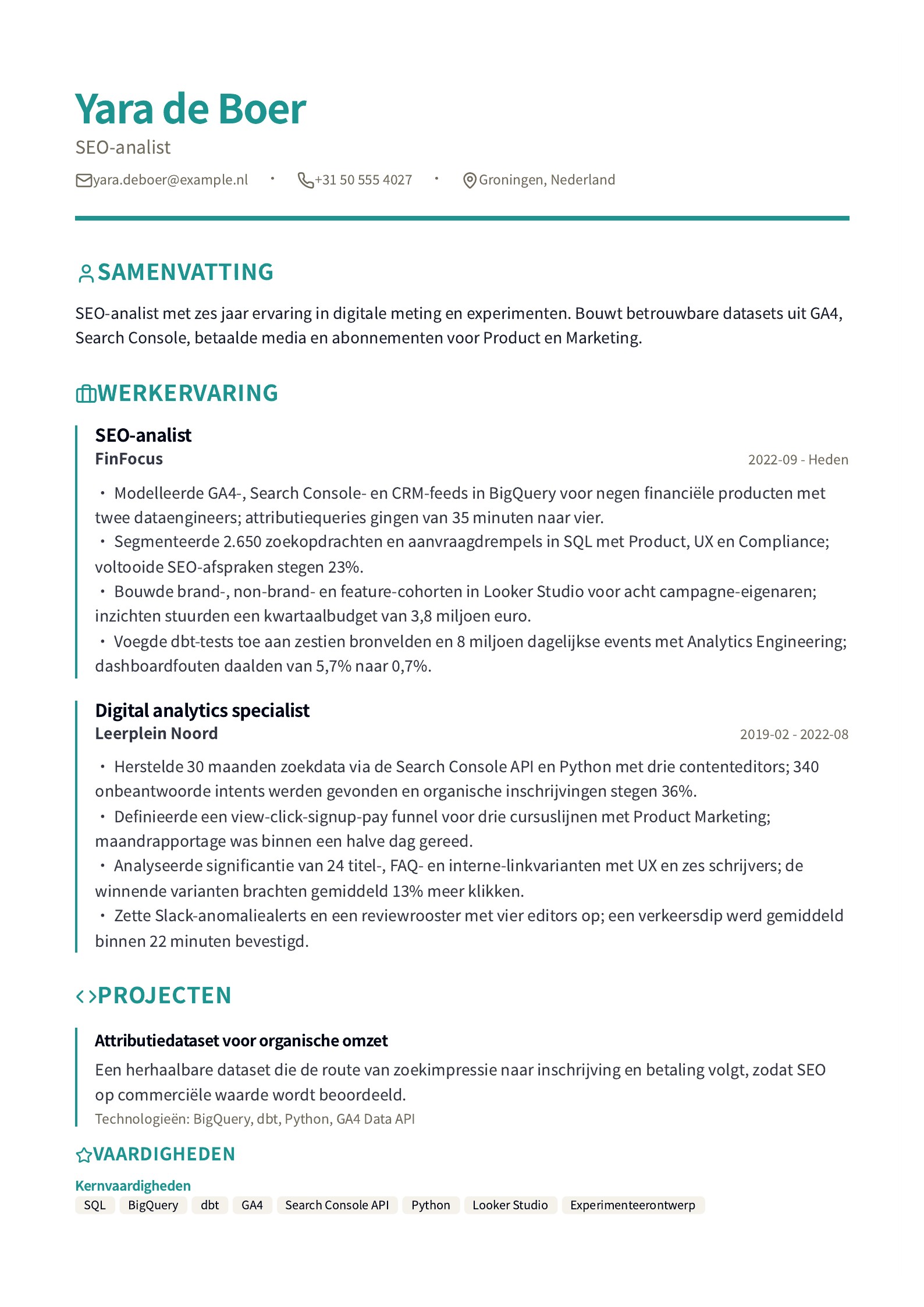Voorbeeld van SEO-cv-voorbeelden met gratis PDF-sjablonen