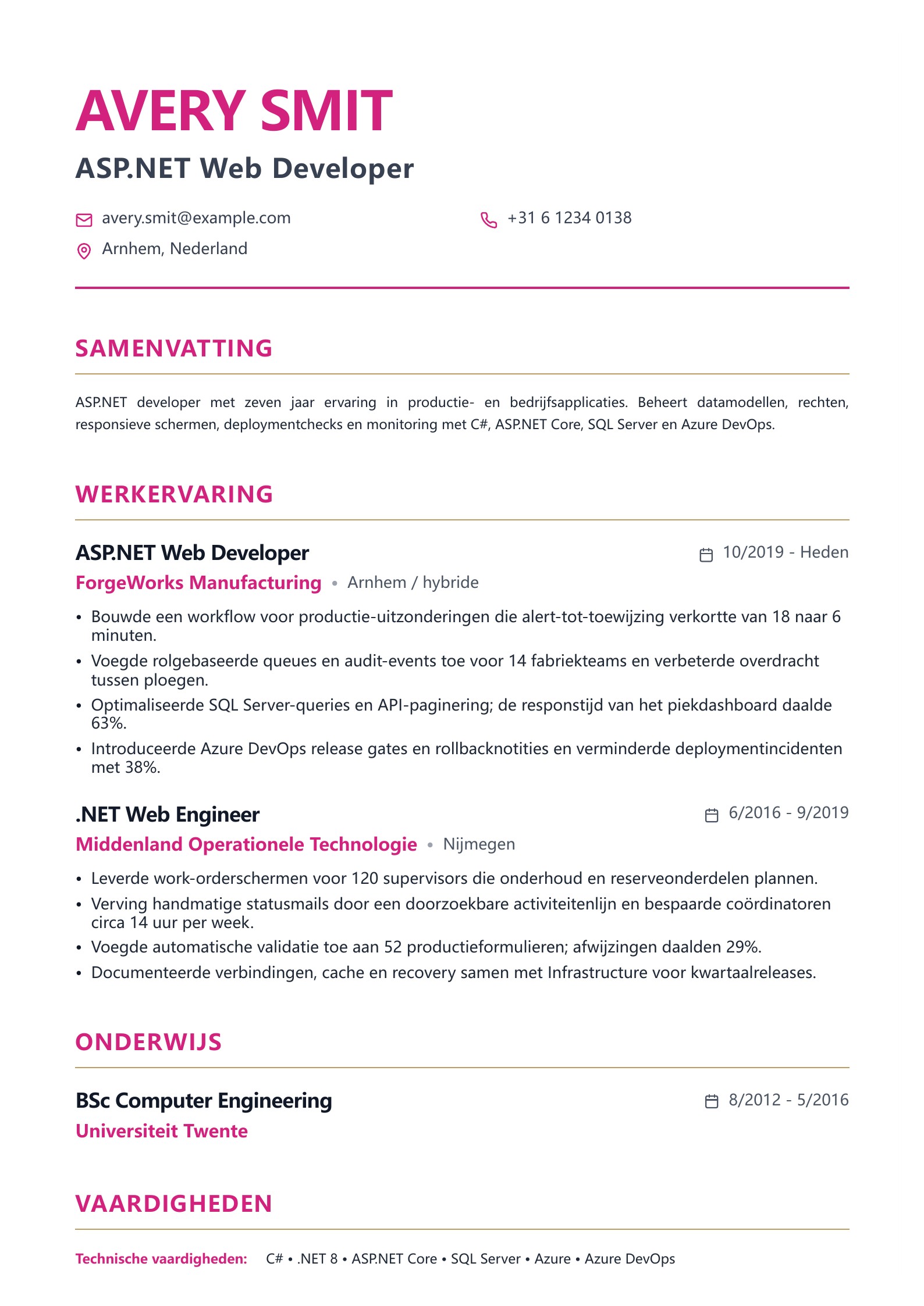Voorbeeld van Web Developer cv-voorbeelden met gratis PDF-downloads