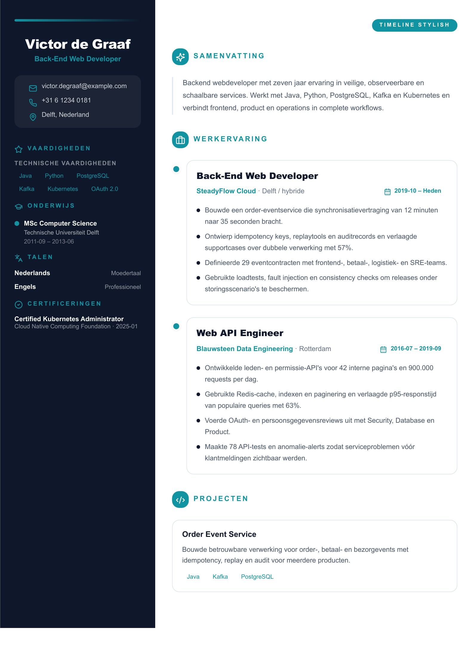 Cv van Back-End Web Developer - Nederlands voorbeeld