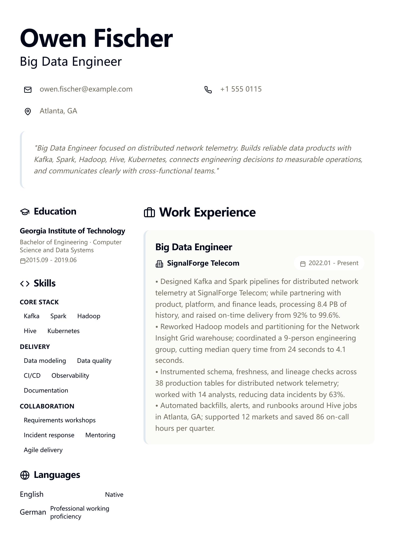 Big Data Engineer Resume preview