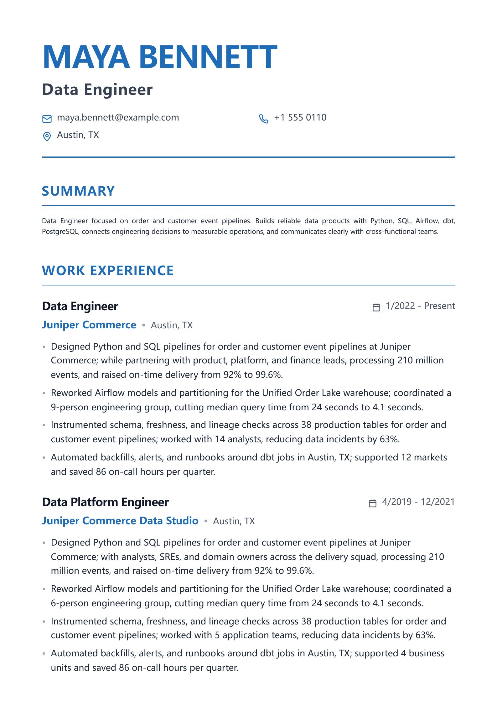 Data Engineer Resume preview