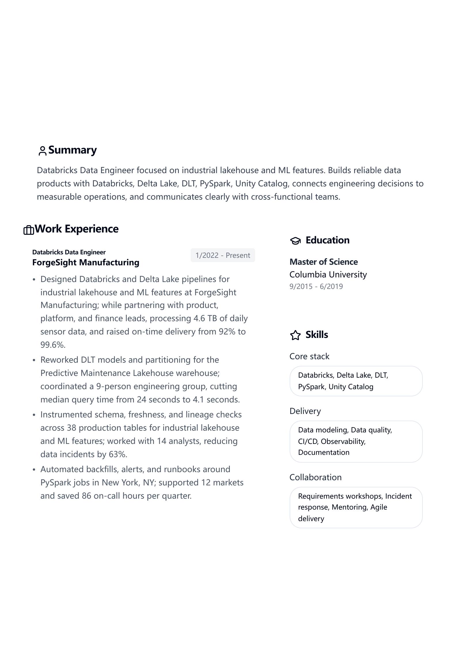 Databricks Data Engineer Resume preview