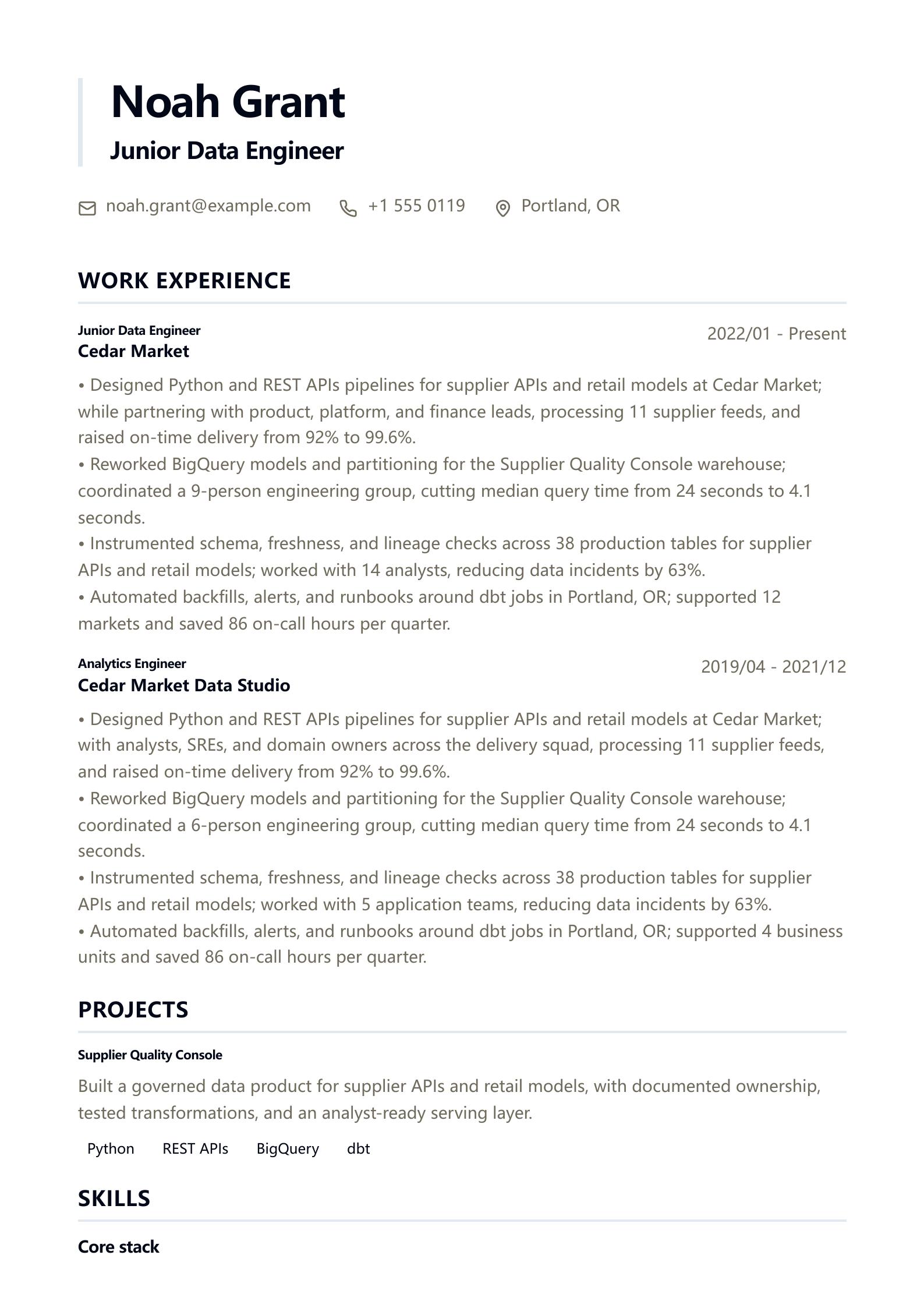 Junior Data Engineer Resume preview