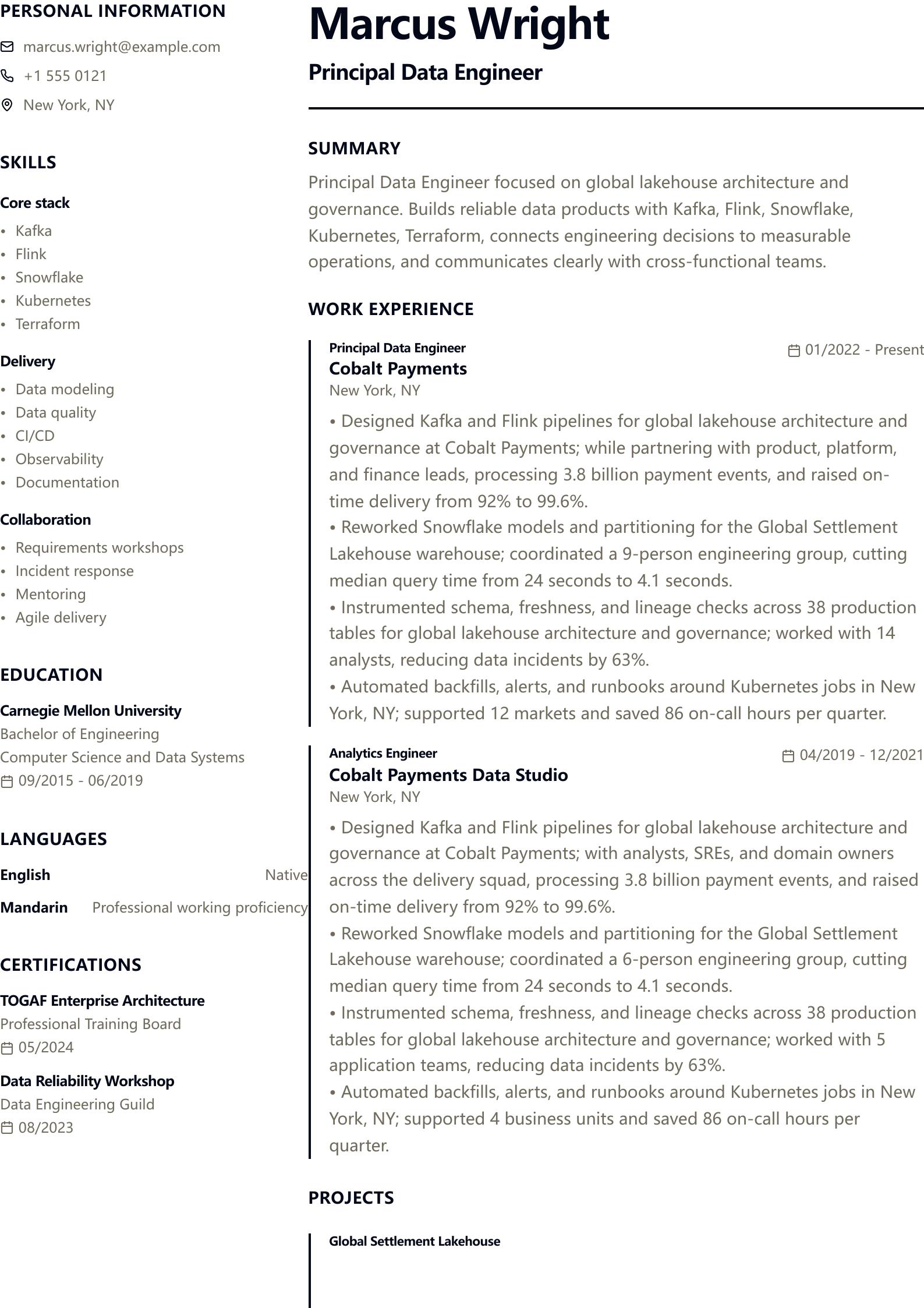 Principal Data Engineer Resume preview