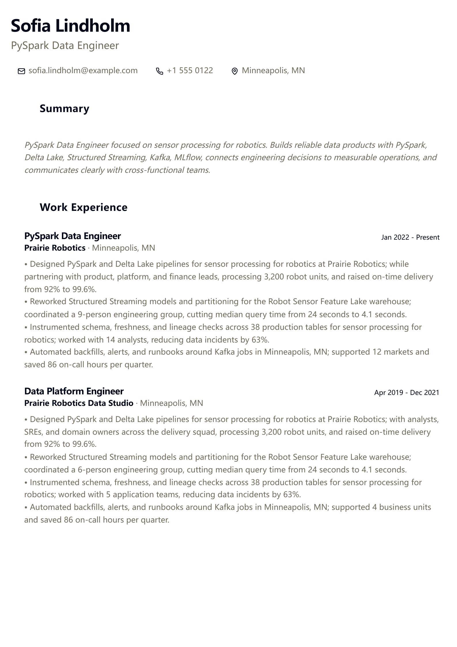 PySpark Data Engineer Resume preview
