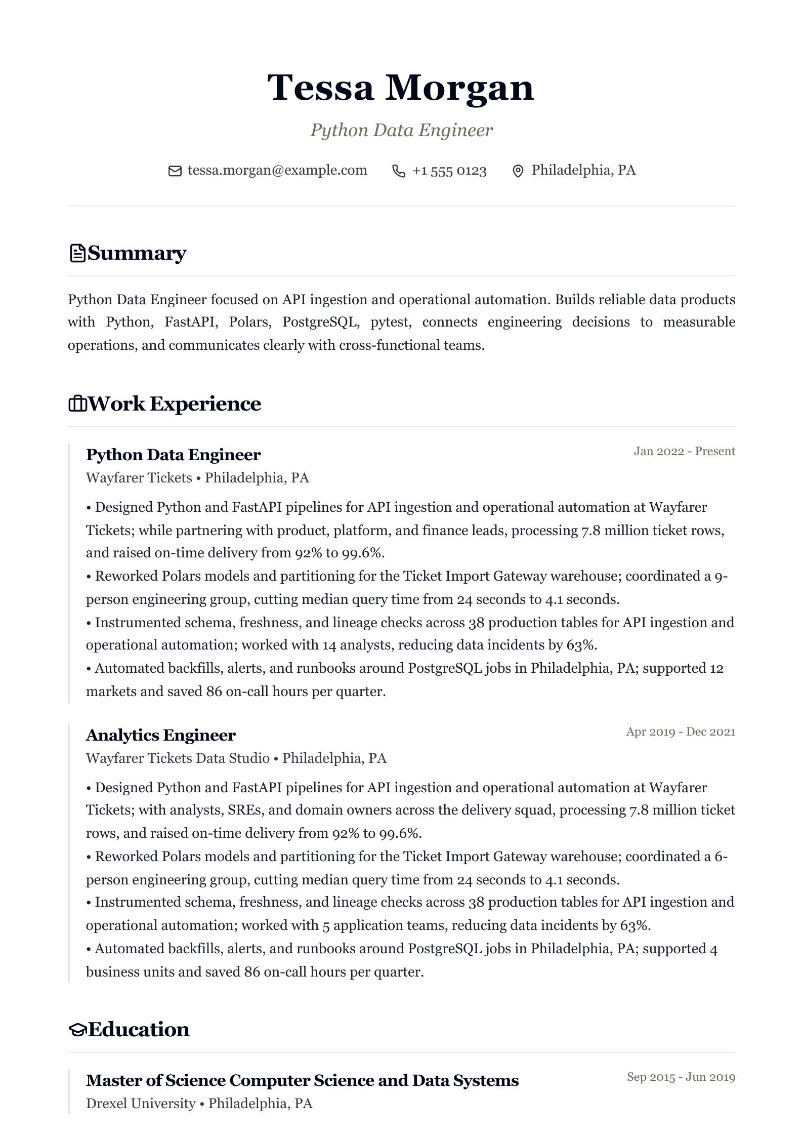 Python Data Engineer Resume preview