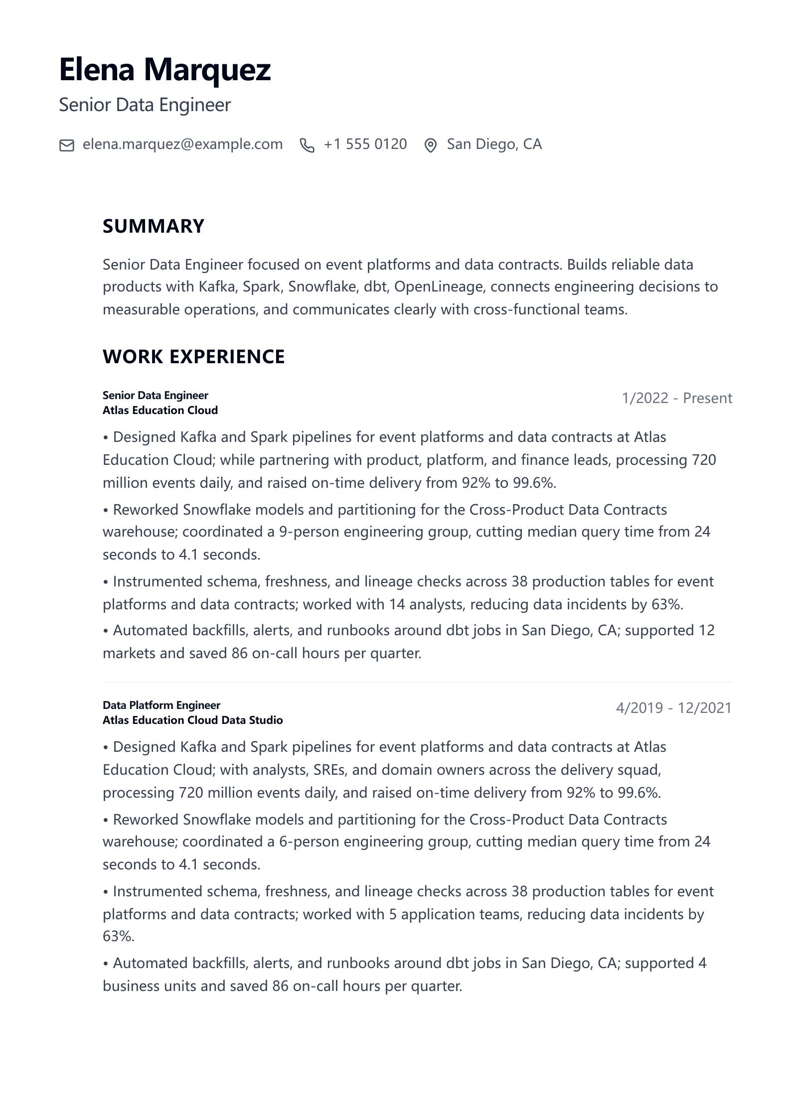 Senior Data Engineer Resume preview
