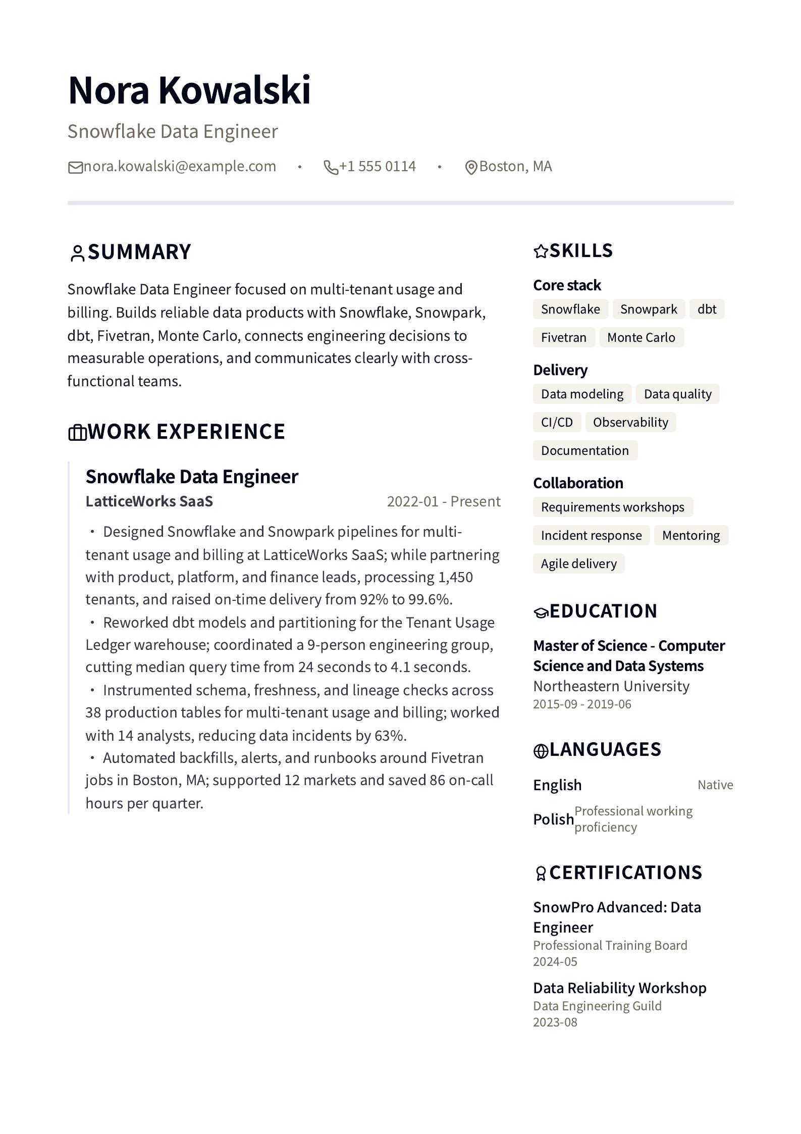 Snowflake Data Engineer Resume preview
