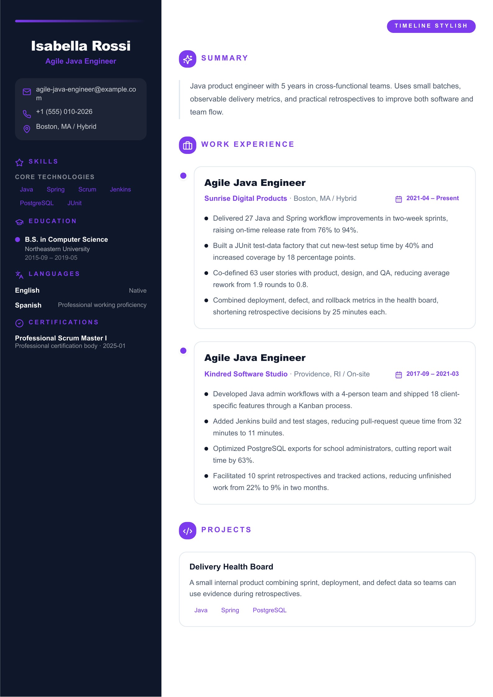 Agile Java Engineer Resume preview