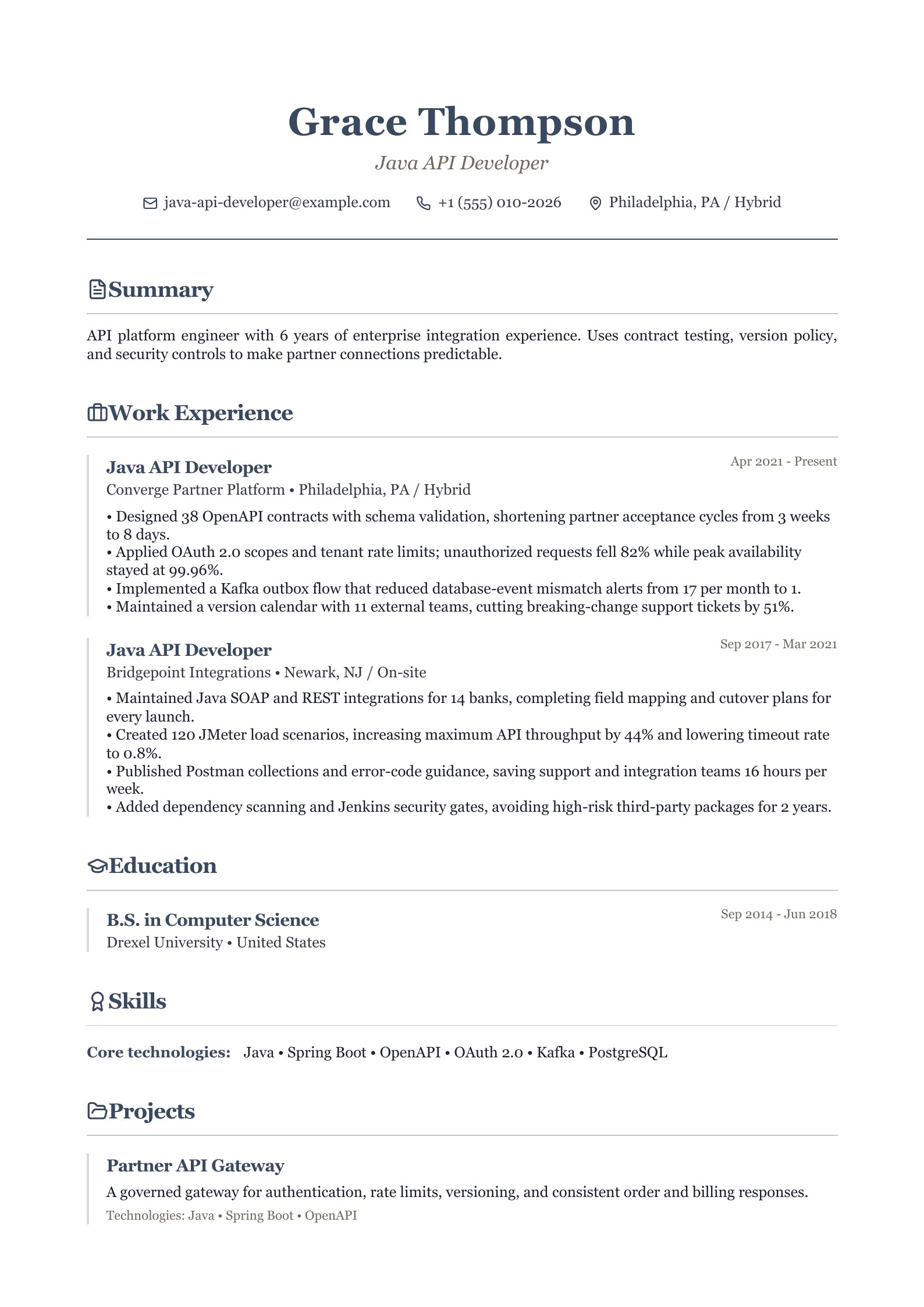 Java API Developer Resume preview