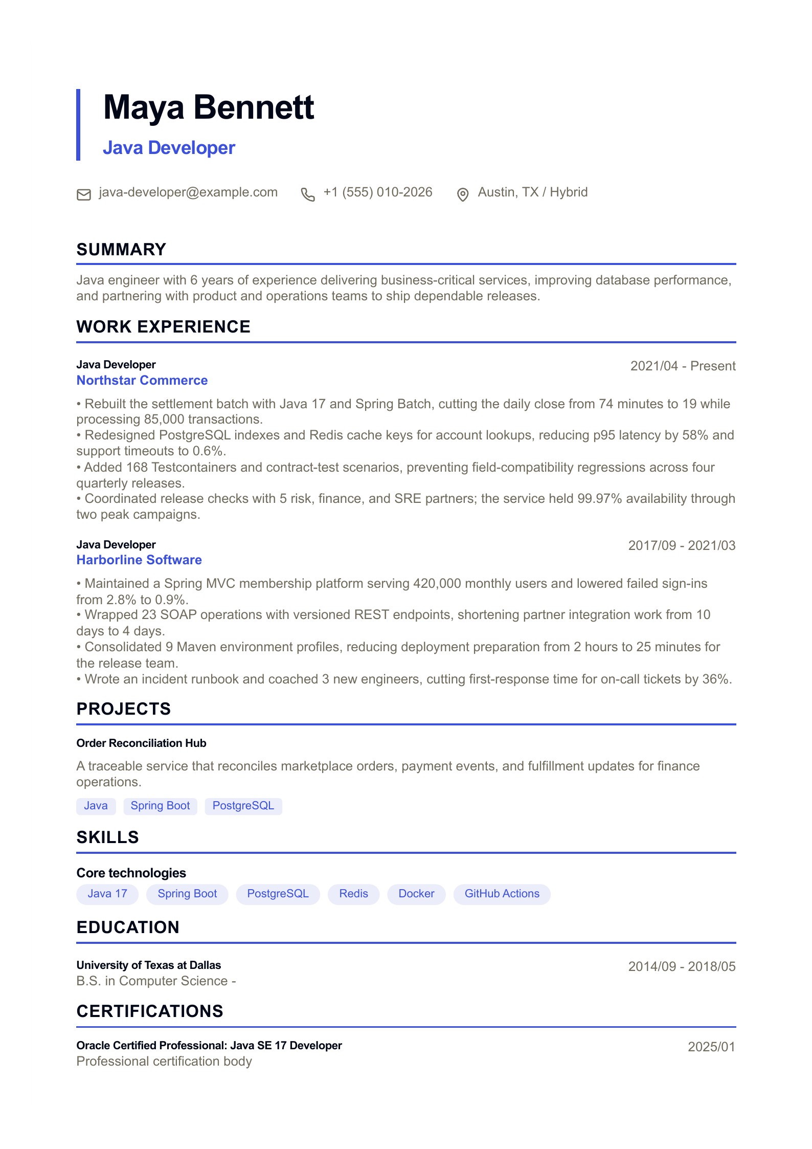 Java Developer Resume preview