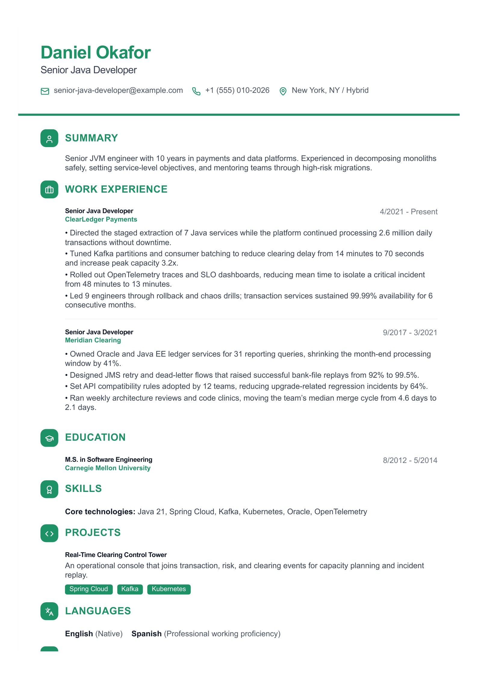 Senior Java Developer Resume preview