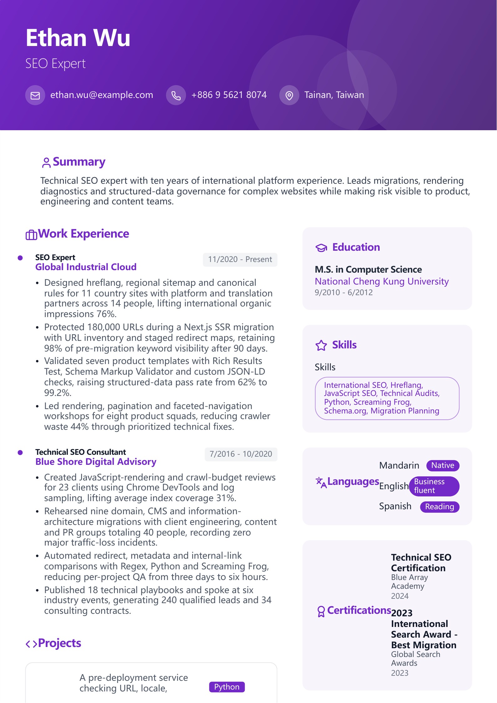 SEO Expert Resume preview