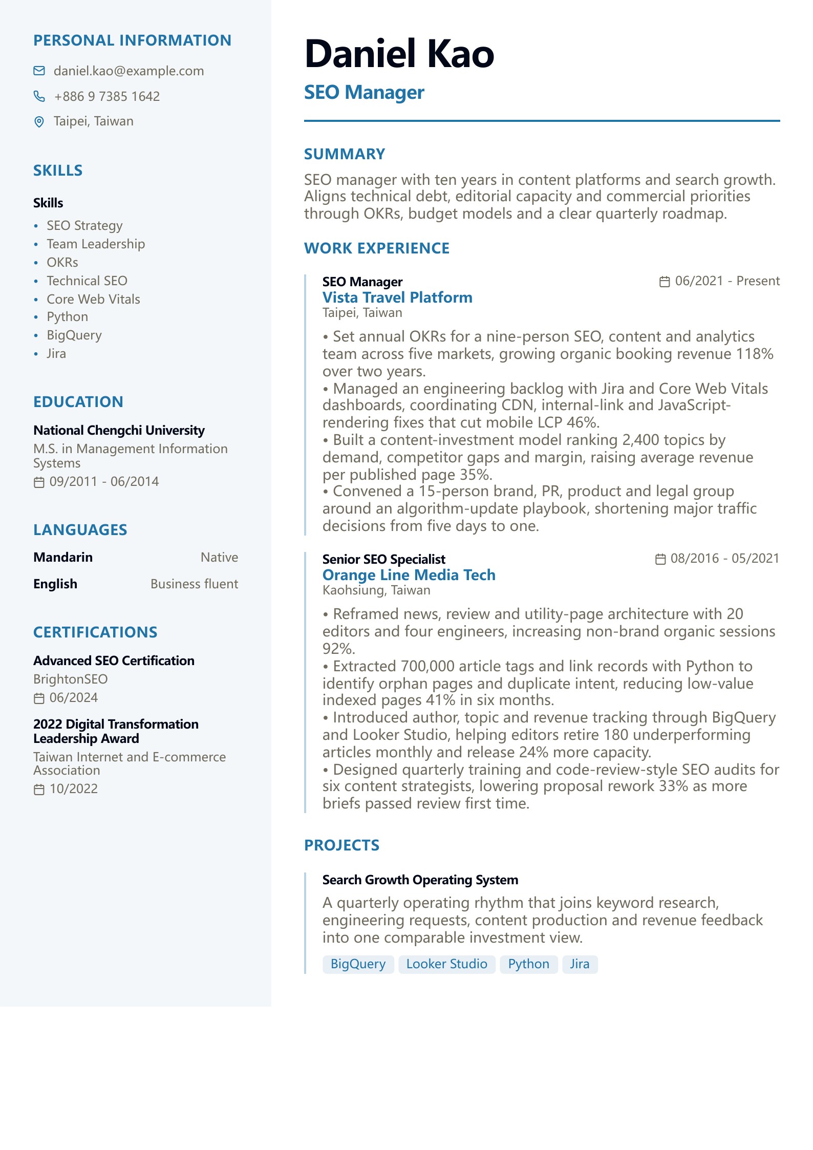 SEO Manager Resume preview
