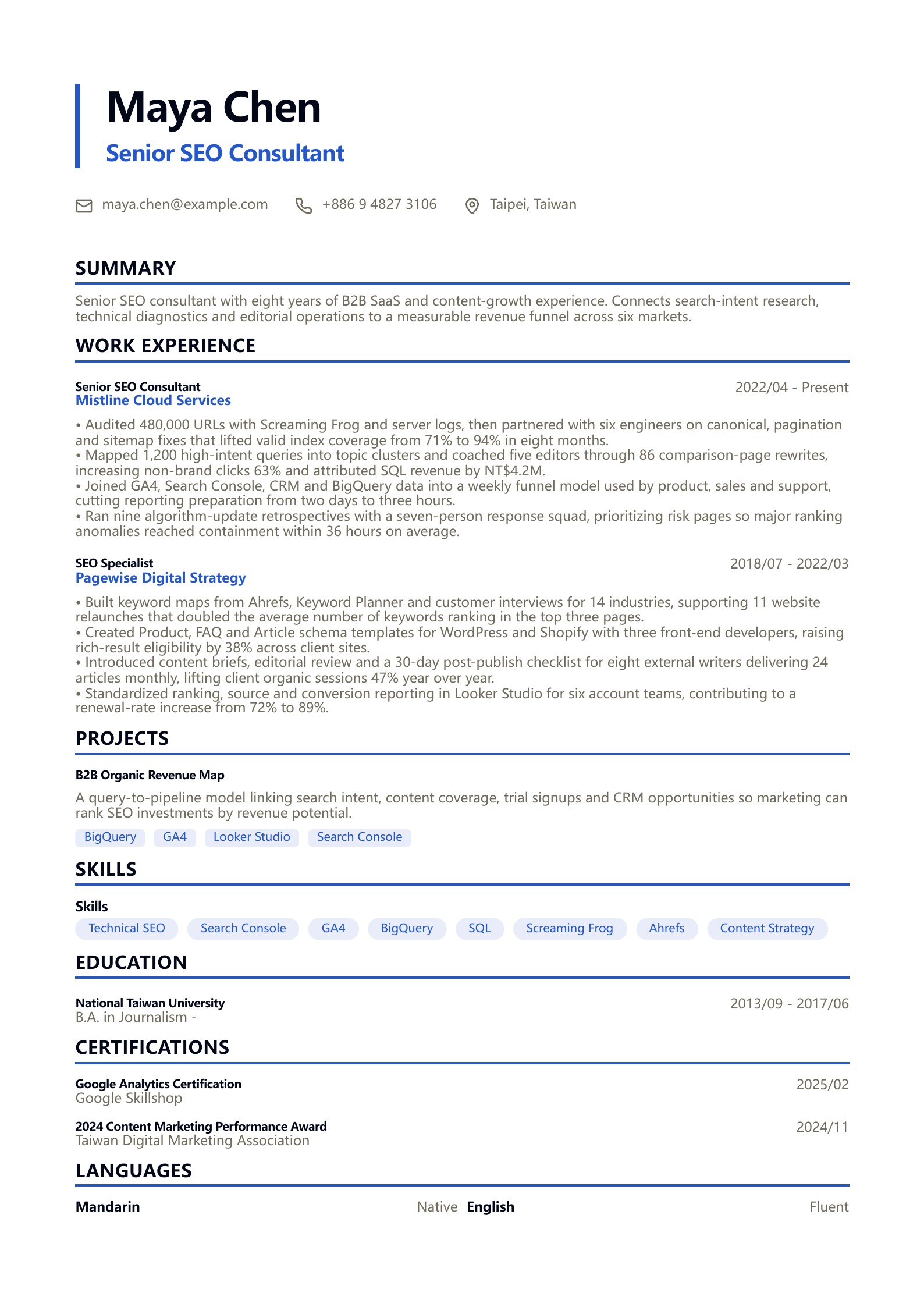 SEO Resume preview
