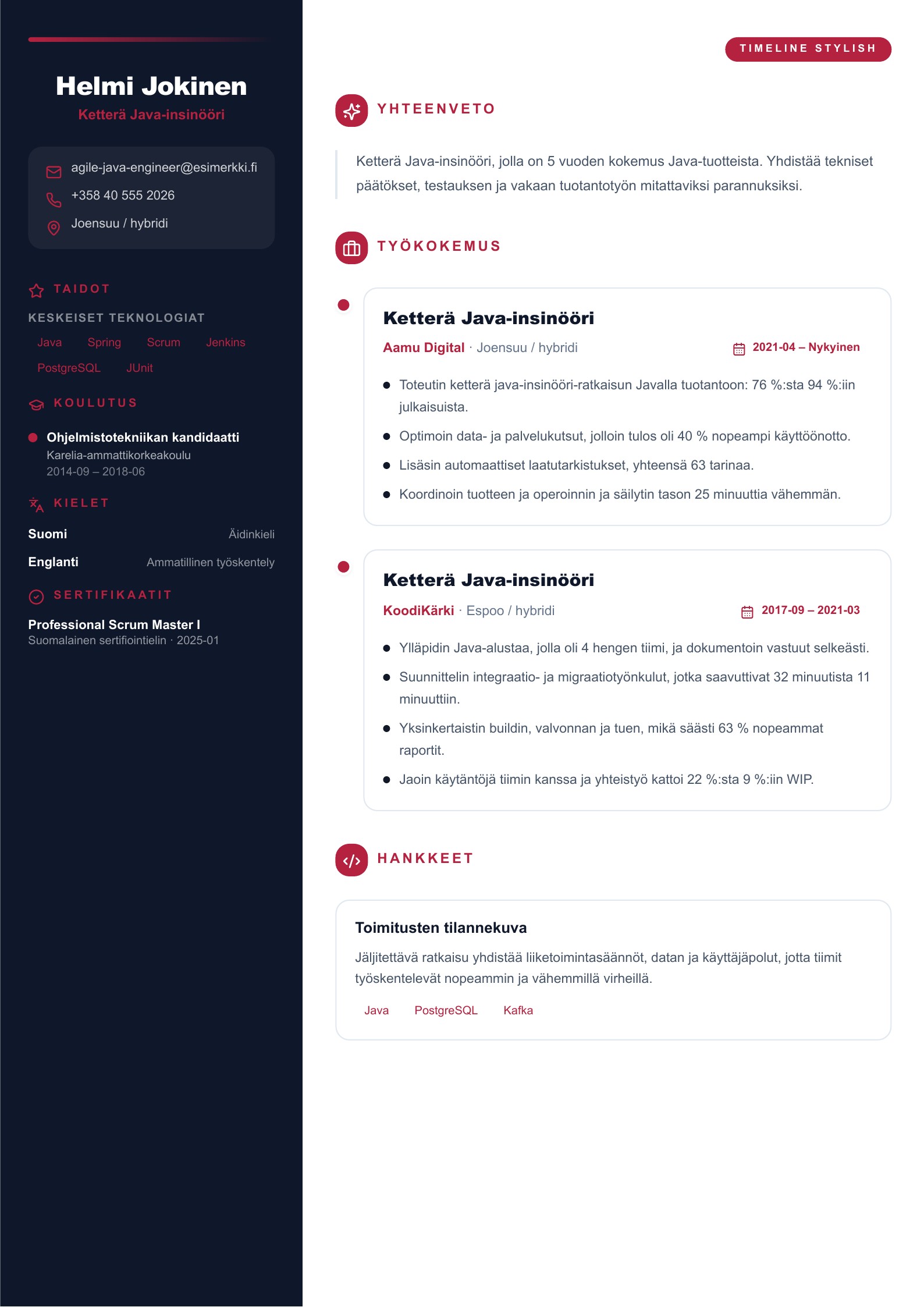 Esikatselu: Java-kehittäjän CV-esimerkit ilmaisilla PDF-latauksilla