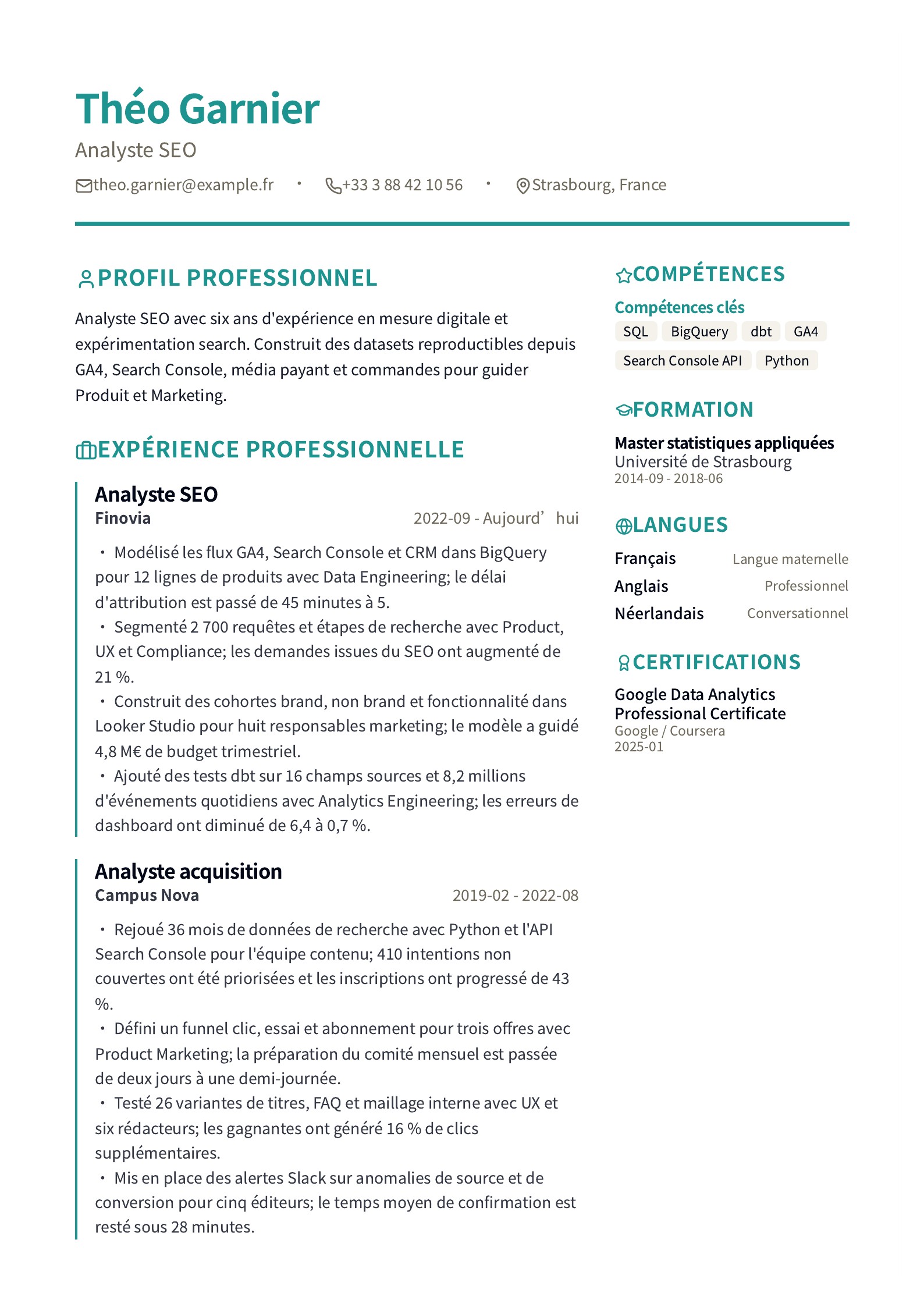 Aperçu de Exemples de CV SEO avec modèles PDF gratuits