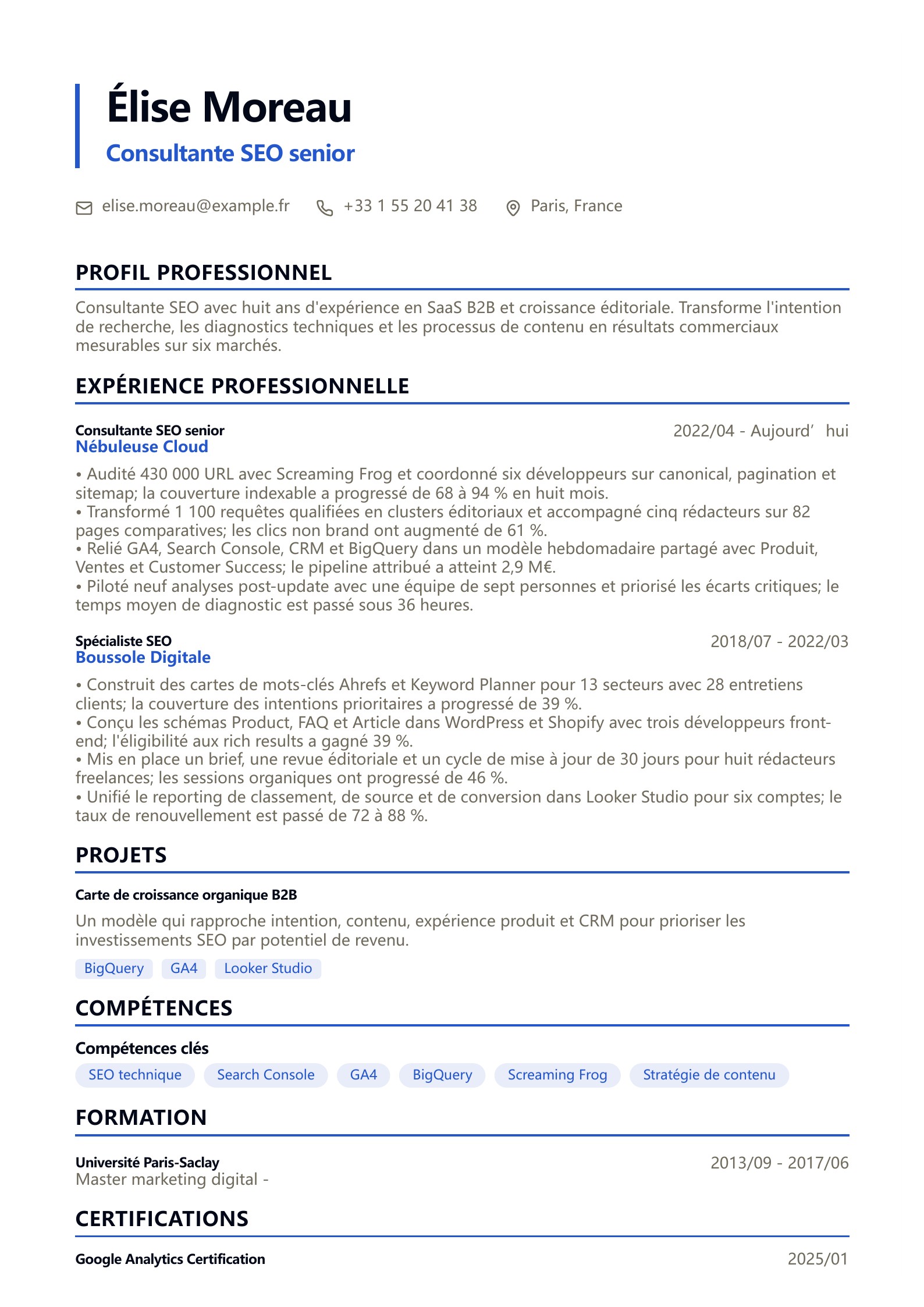 CV SEO - exemple français