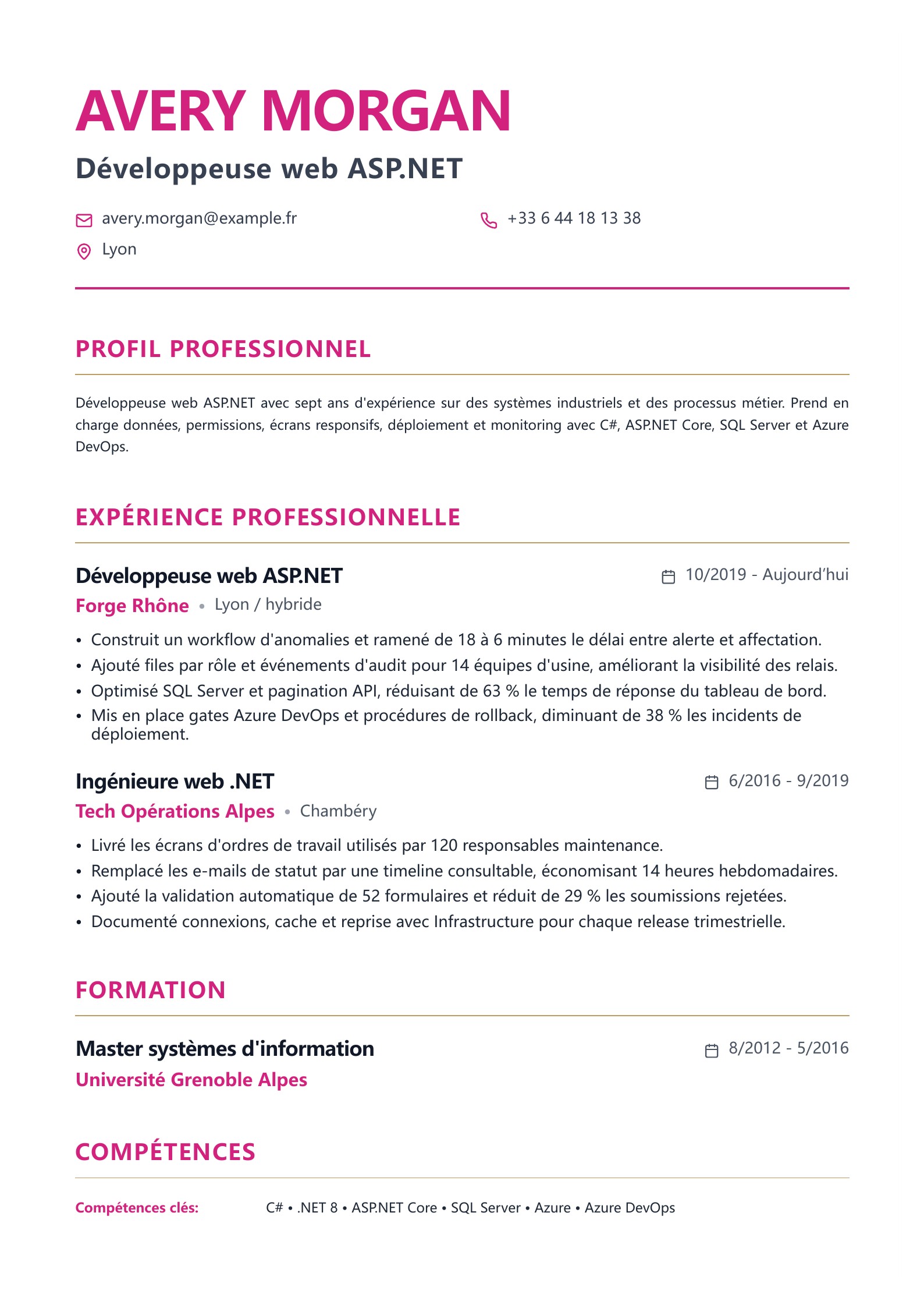 Aperçu de Exemples de CV de développeur web avec téléchargement PDF