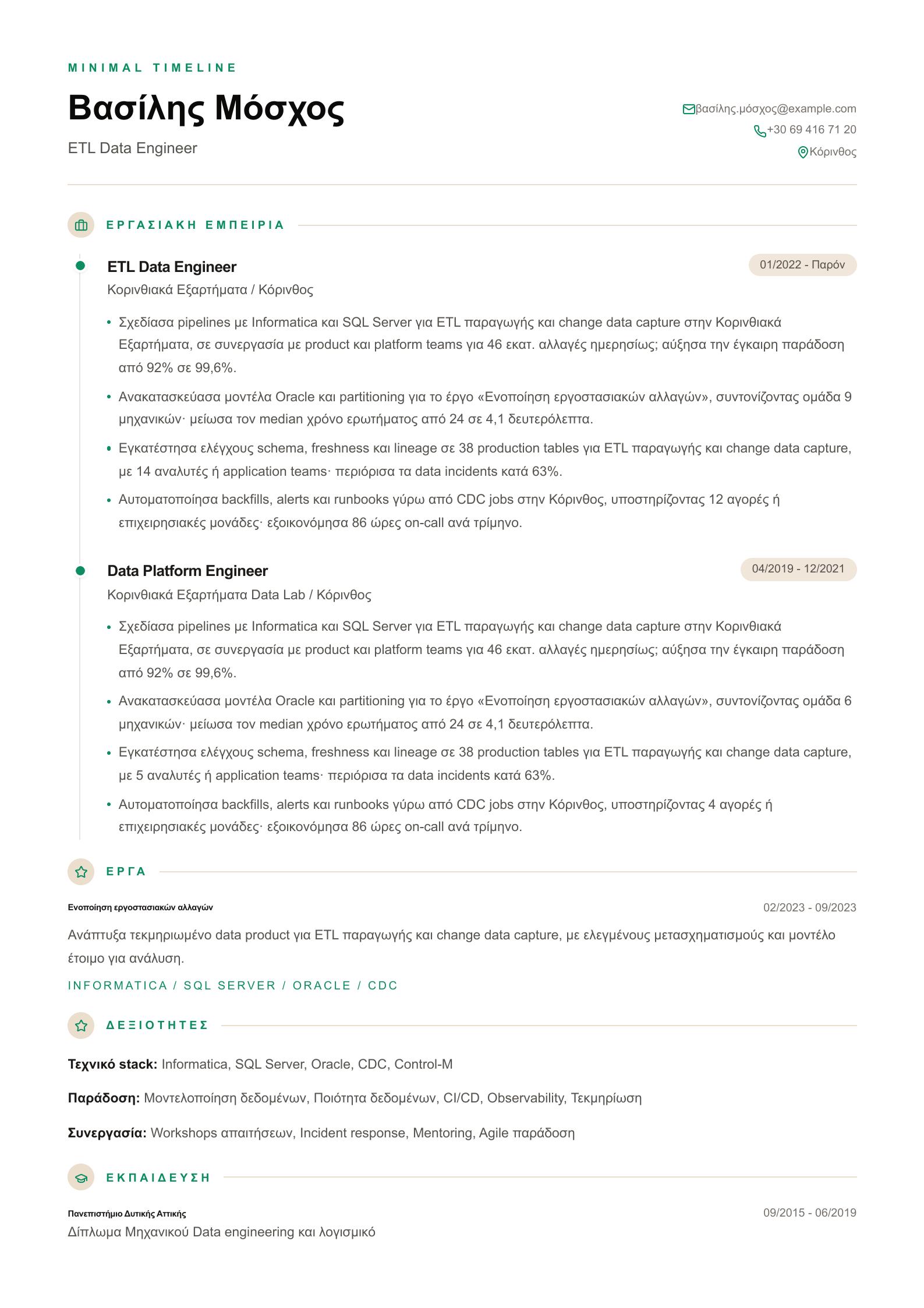 Βιογραφικό ETL Data Engineer προεπισκόπηση