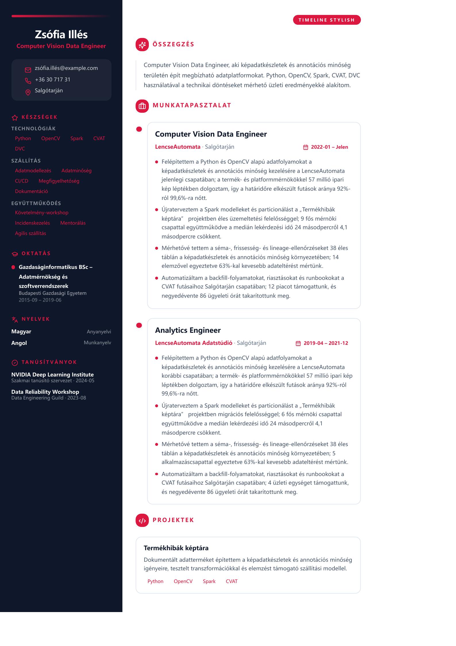 Computer Vision Data Engineer önéletrajz minta előnézet