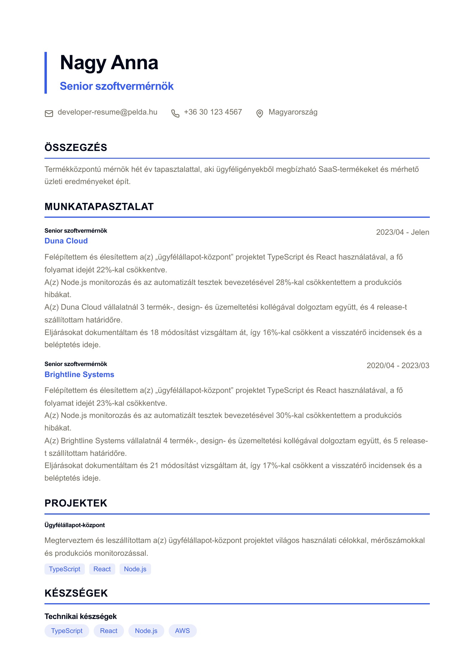 Előnézet: Szoftvermérnöki önéletrajzok PDF-fel és online szerkesztéssel