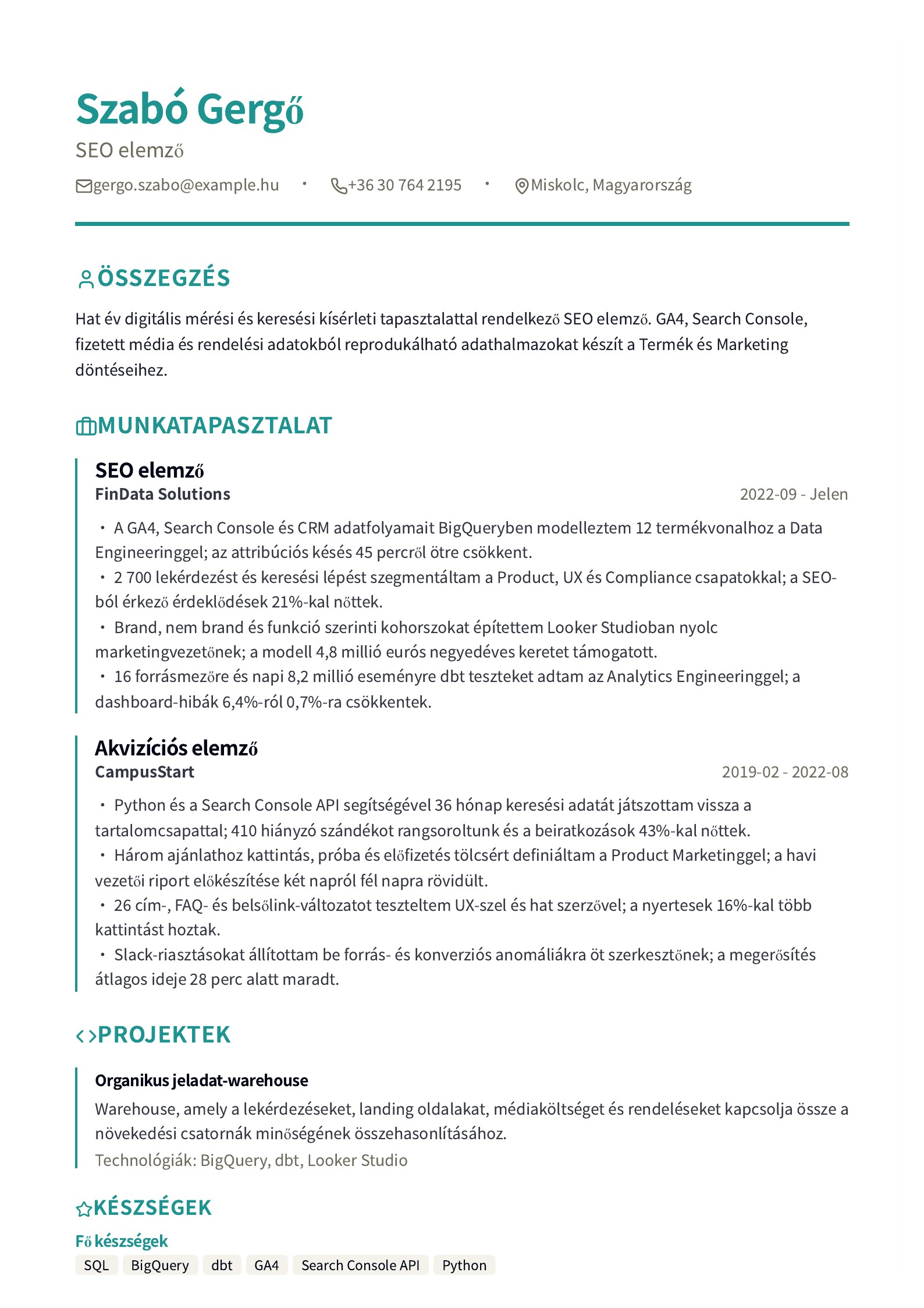 Előnézet: SEO önéletrajz-példák ingyenes PDF-sablonokkal