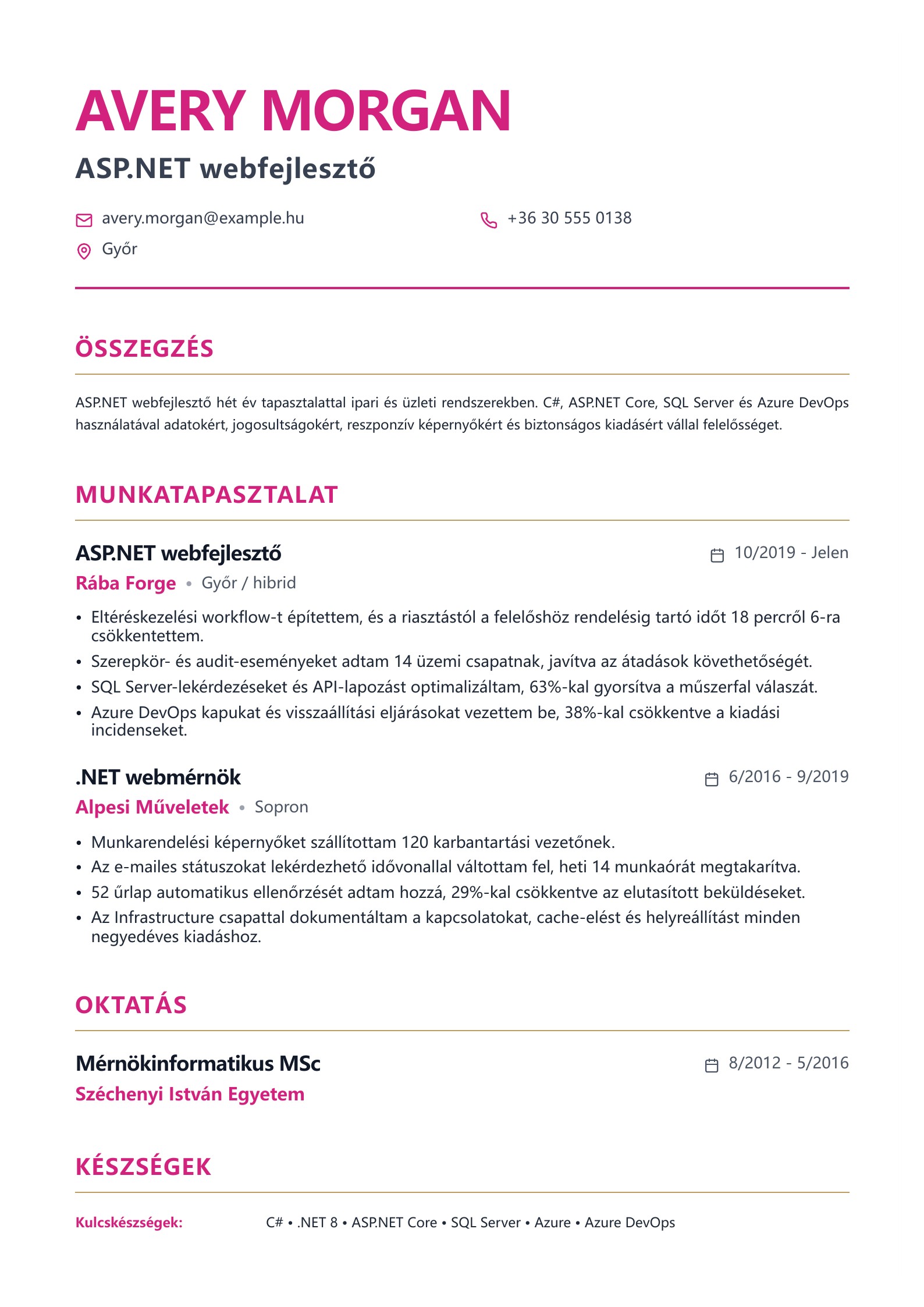 Előnézet: Magyar webfejlesztői önéletrajz-példák PDF-letöltéssel és útmutatóval