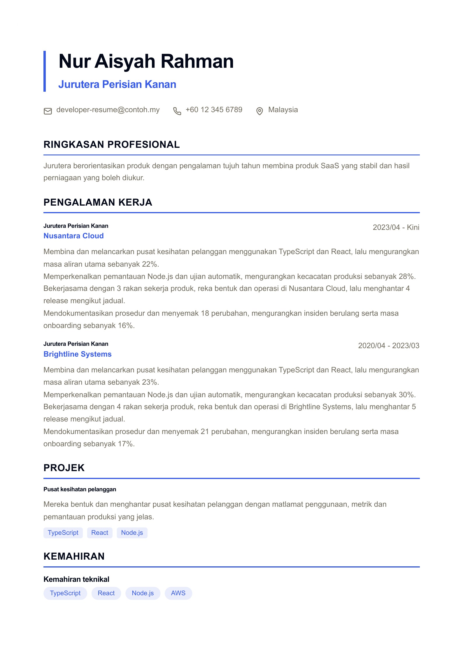 Pratonton Resume jurutera perisian dengan PDF dan suntingan dalam talian