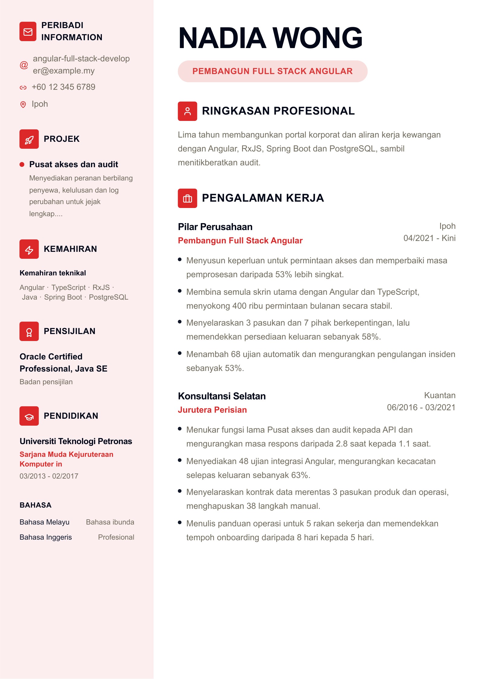 Pratonton Contoh Resume Pembangun Full Stack Muat Turun PDF dan Edit Dalam Talian
