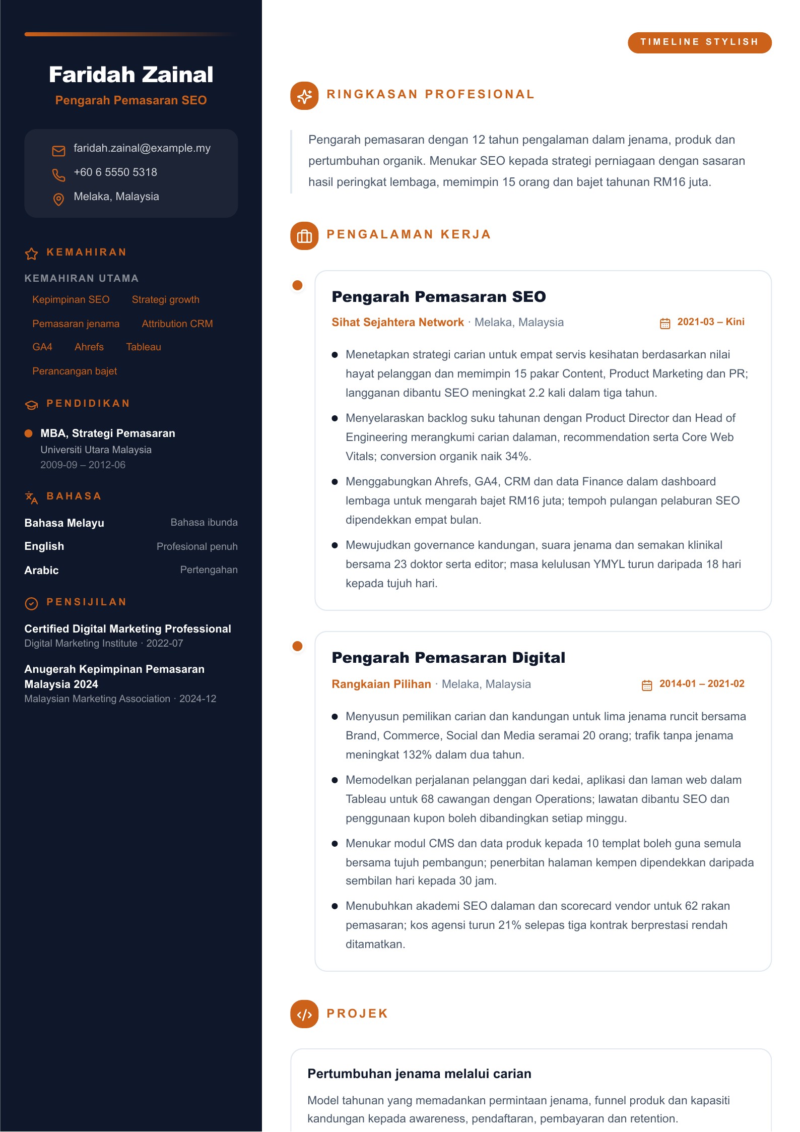 Resume Pengarah Pemasaran SEO - contoh Bahasa Melayu