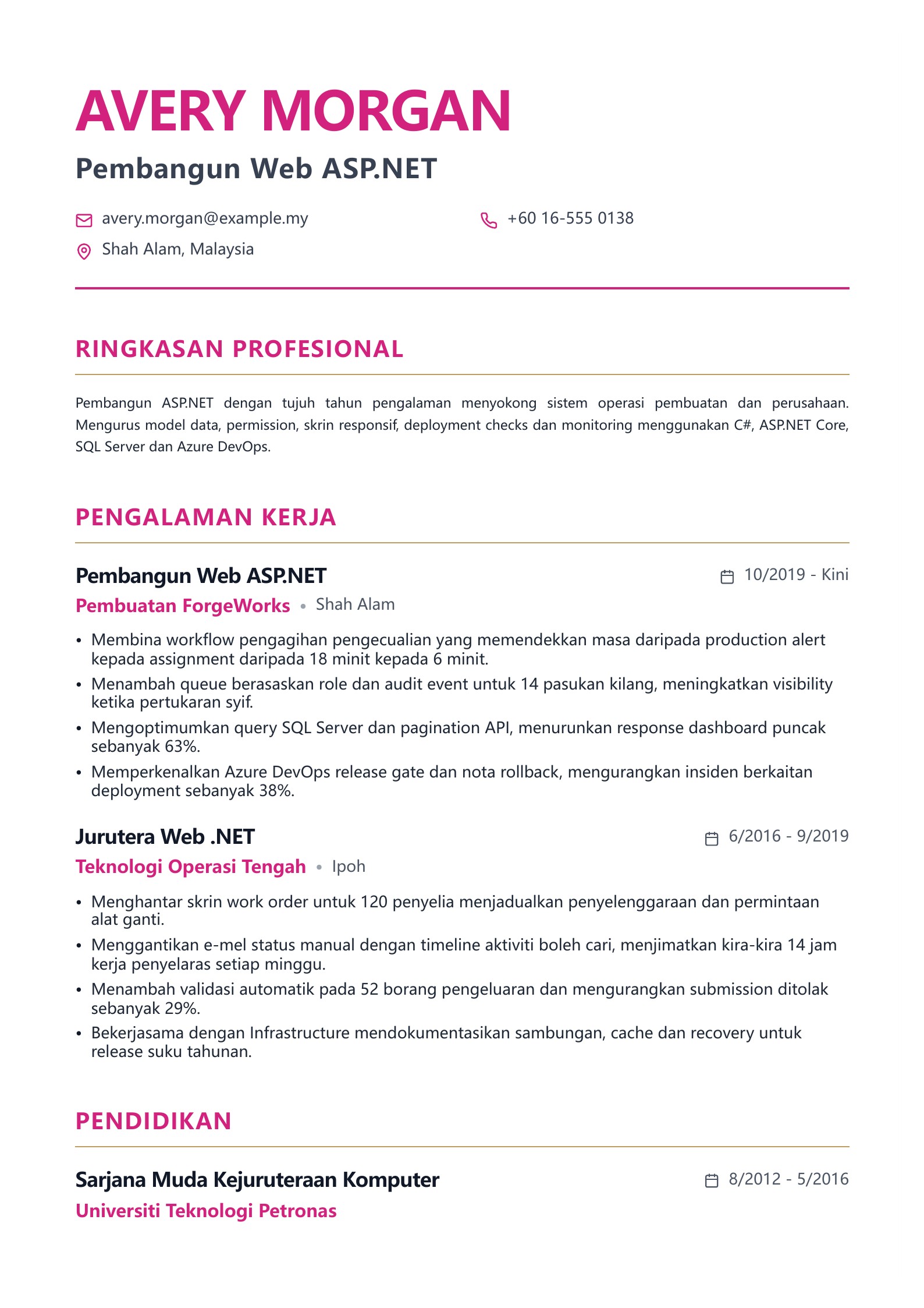 Pratonton Contoh Resume Pembangun Web dengan muat turun PDF percuma