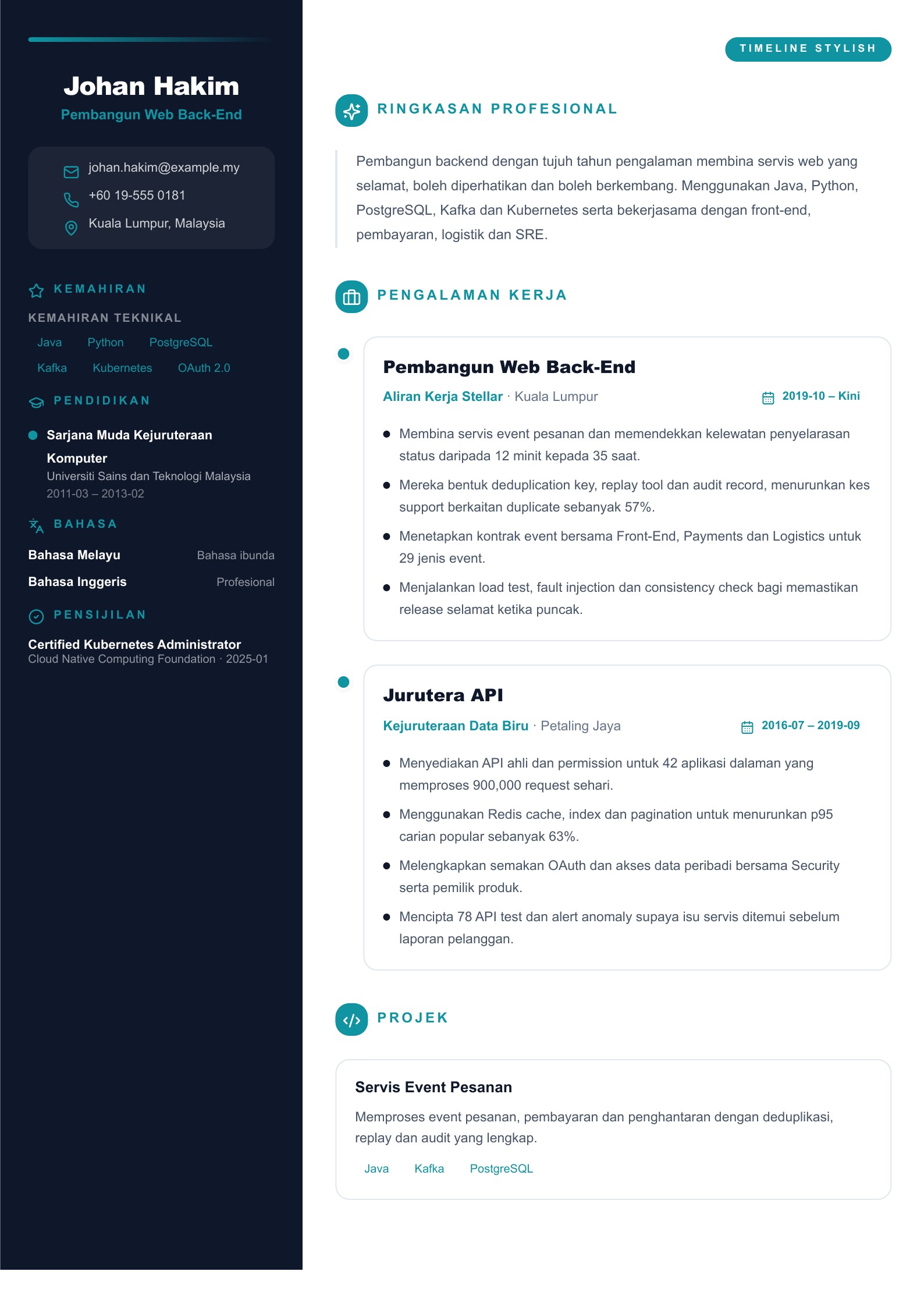 Resume Pembangun Web Back-End - contoh Bahasa Melayu