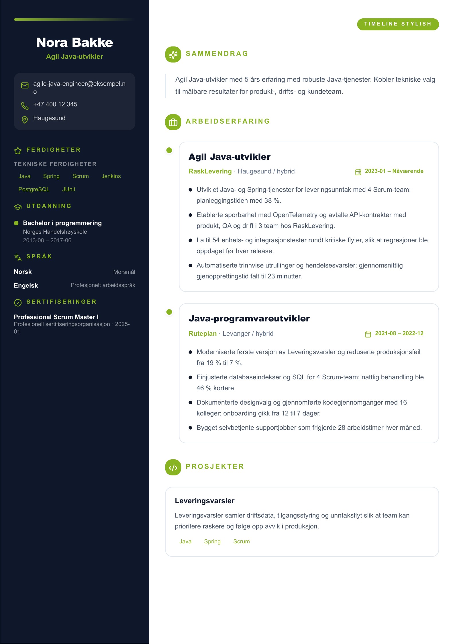 Forhåndsvisning av Norske Java-CV-eksempler Last ned PDF og rediger på nett