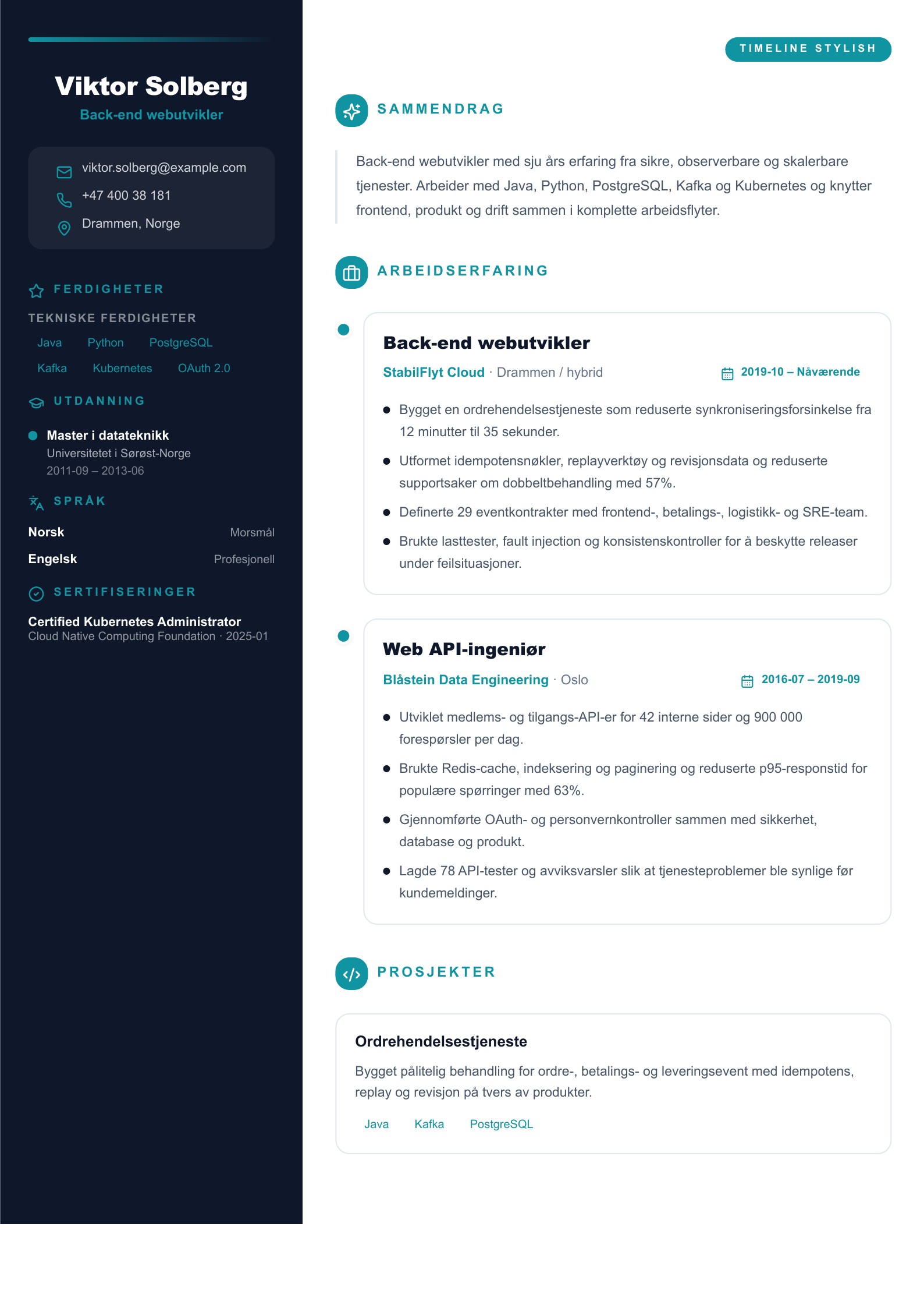 CV for back-end webutvikler - norsk CV-eksempel