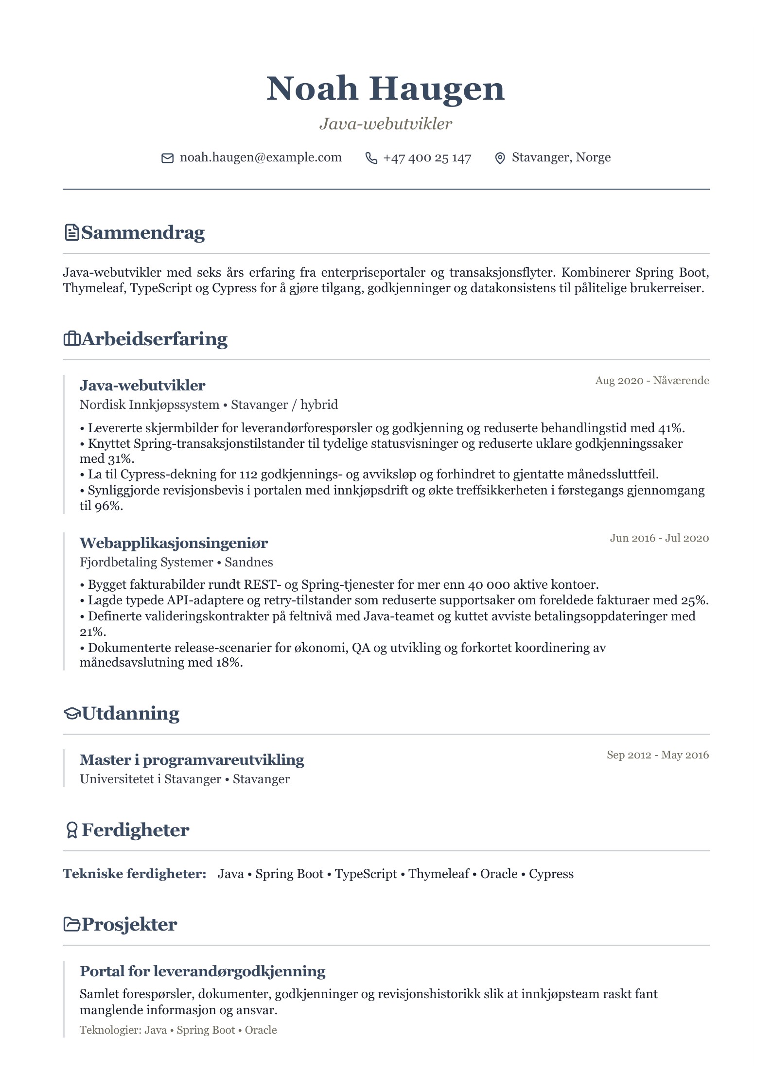 CV for Java-webutvikler - norsk CV-eksempel