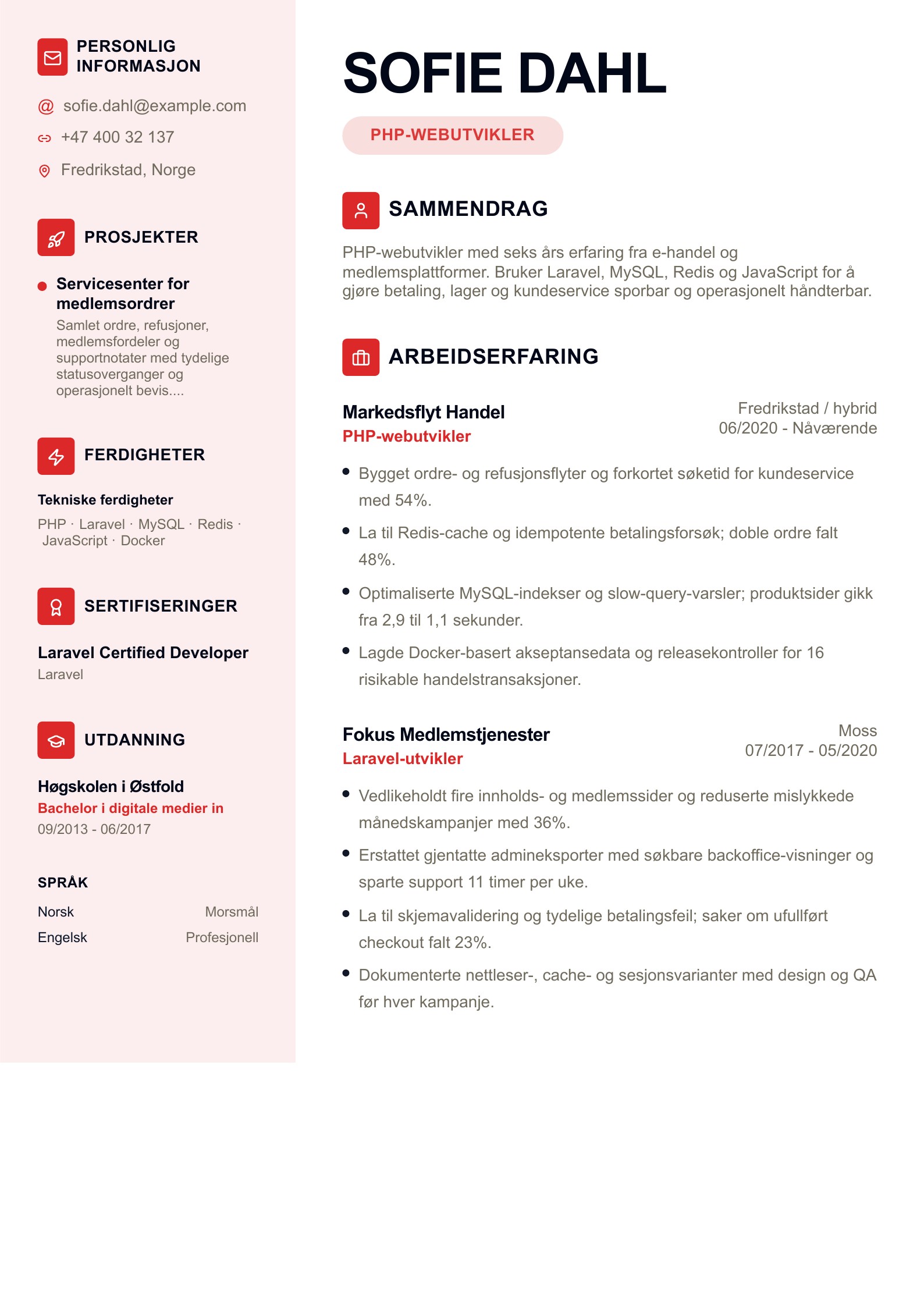 CV for PHP-webutvikler - norsk CV-eksempel