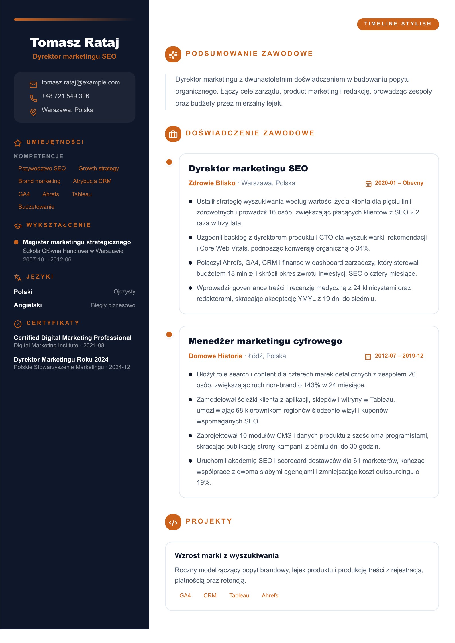 Przykład CV: Dyrektor marketingu SEO