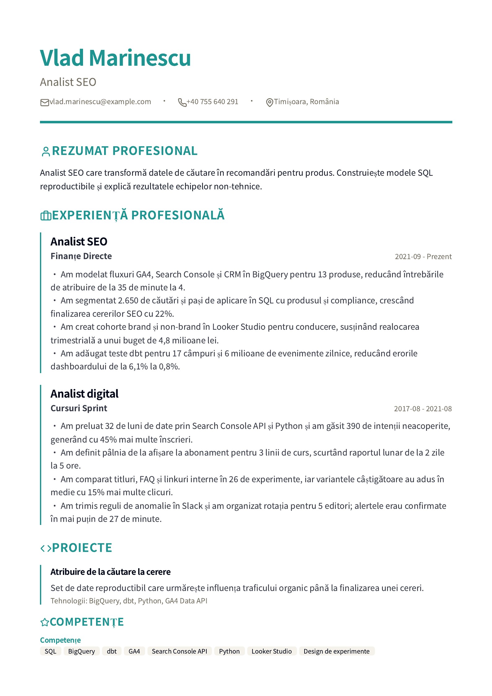 Previzualizare: Exemple românești de CV SEO cu șabloane PDF gratuite
