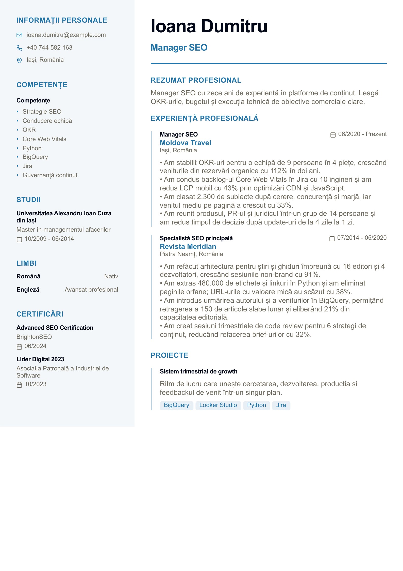 Manager SEO - exemplu românesc