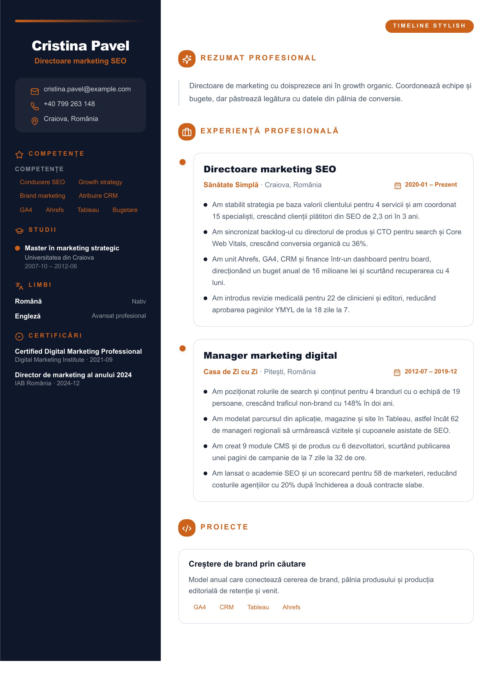 Director marketing SEO - exemplu românesc