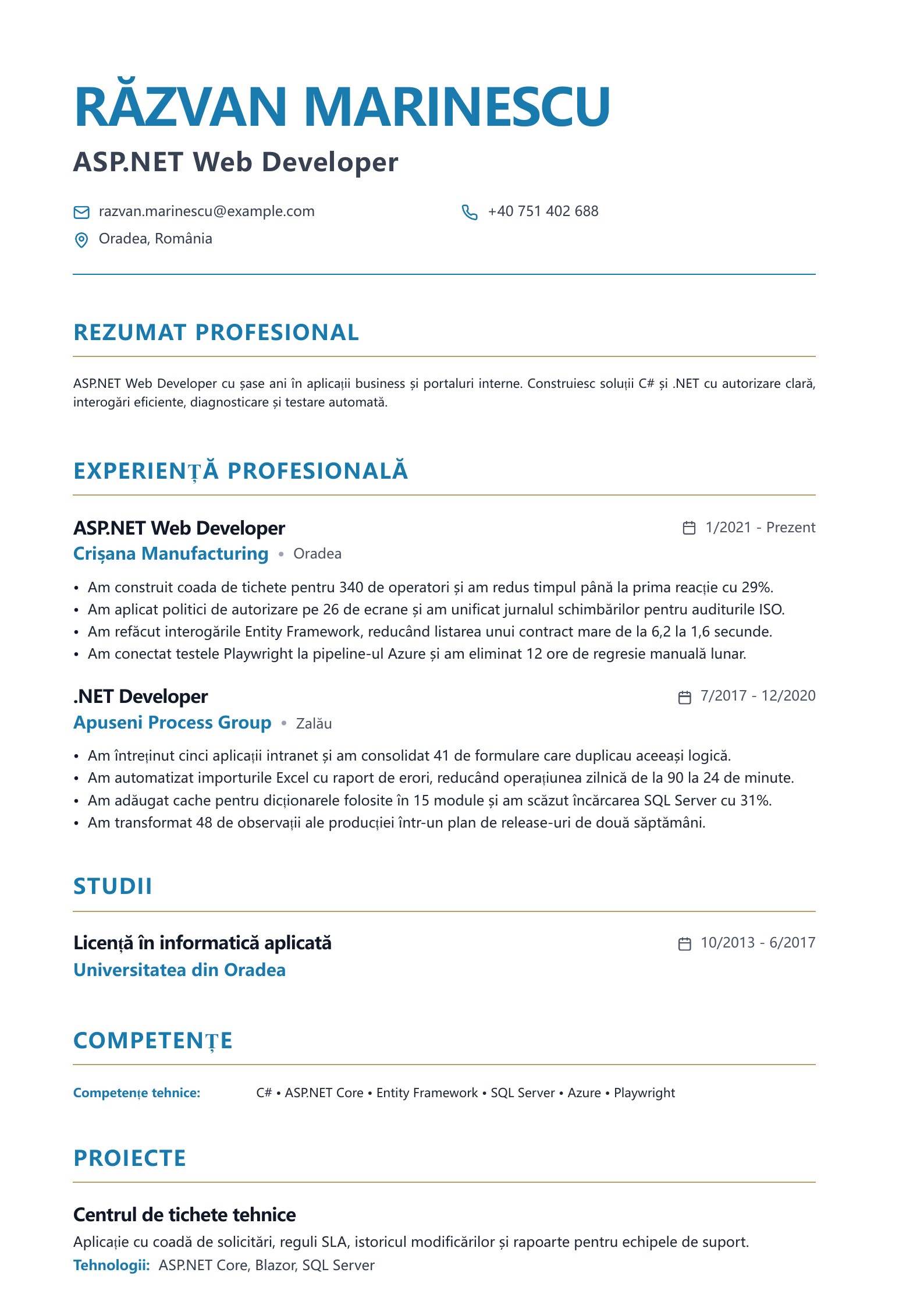Previzualizare: Exemple românești de CV Web Developer cu descărcare PDF gratuită