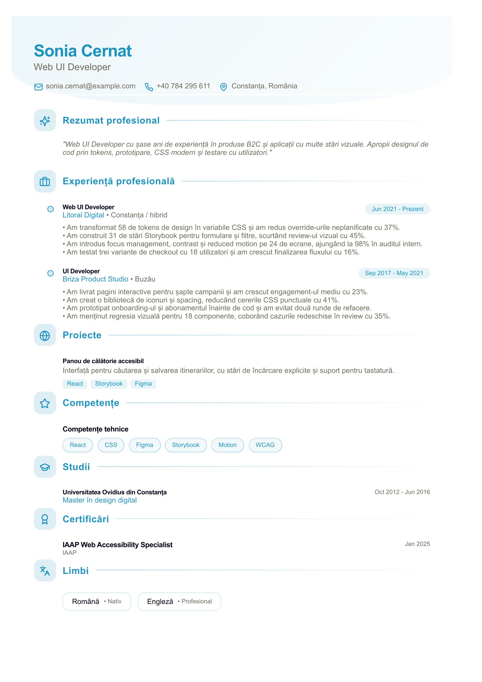 CV pentru Web UI Developer - exemplu românesc